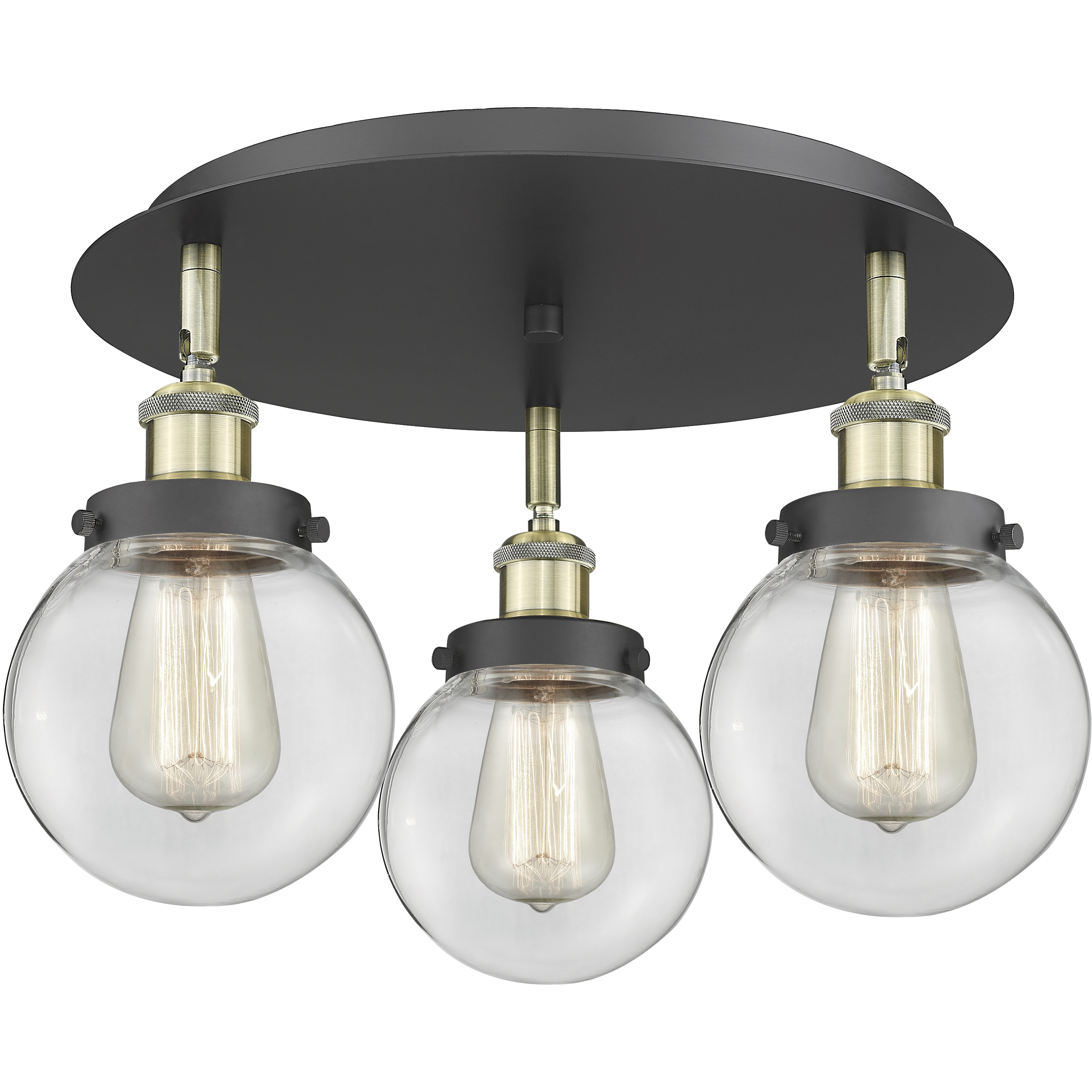 Beacon 3 Light 17.75 inch Black Antique Brass Flush Mount Ceiling Light in Clear