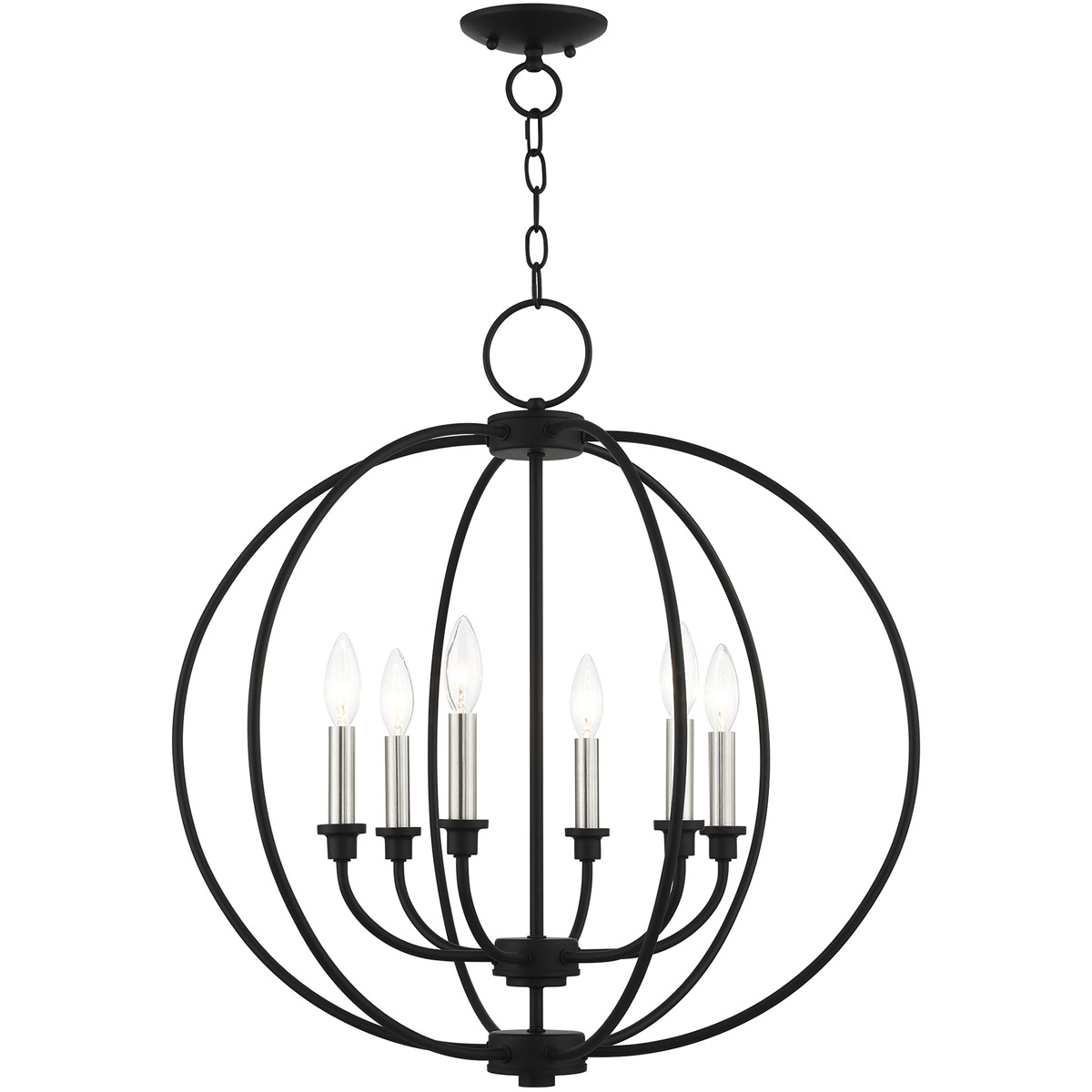 Milania 6 Light 25 inch Black with Brushed Nickel Accents Chandelier Ceiling Light