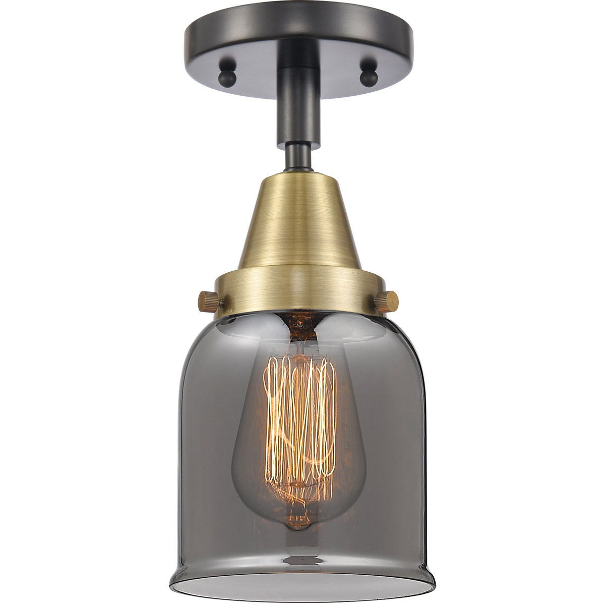 Franklin Restoration Small Bell LED 5 inch Black Antique Brass Flush Mount Ceiling Light in Light Smoke Glass
