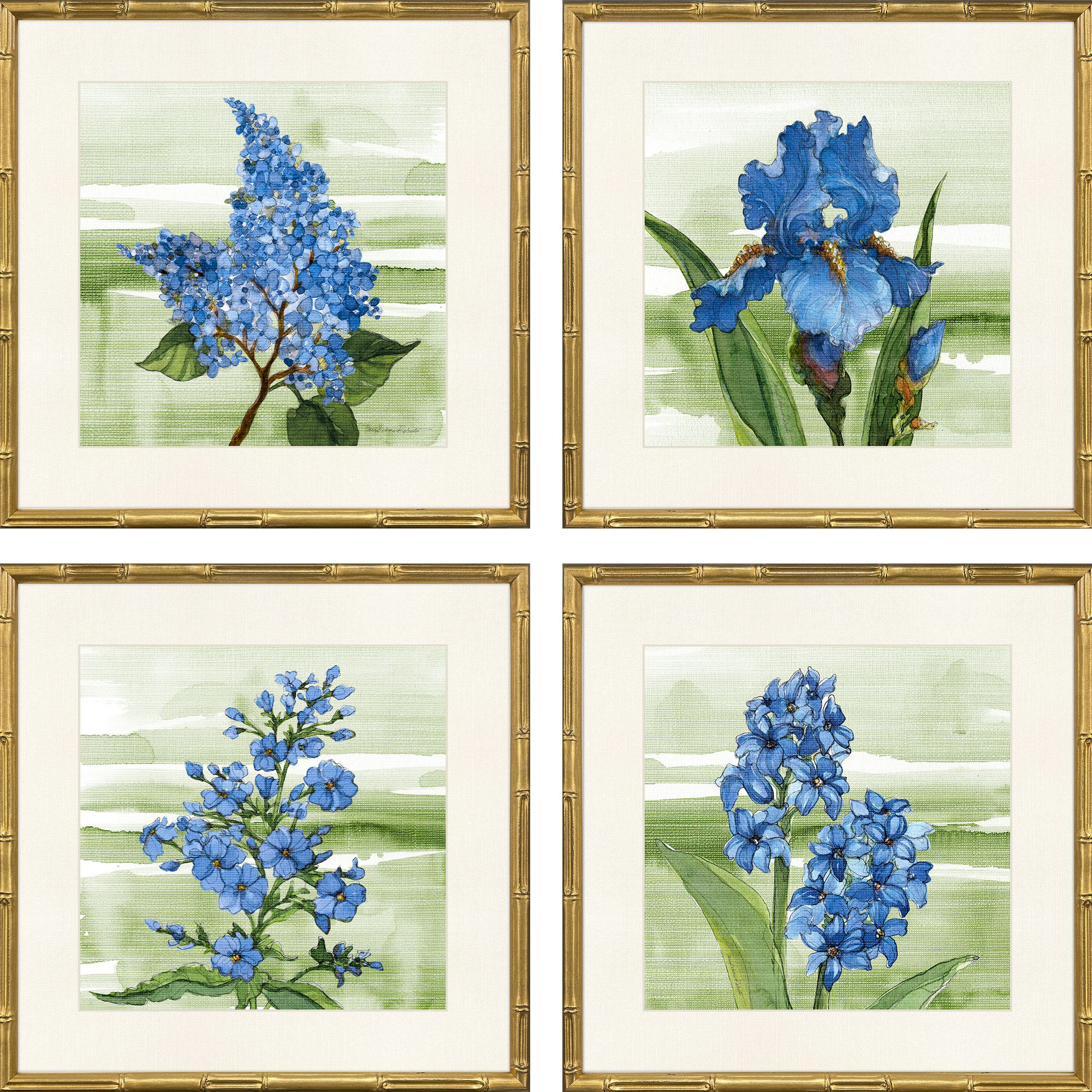 Happy Blooms Blue and Green and Multi and White Framed Art