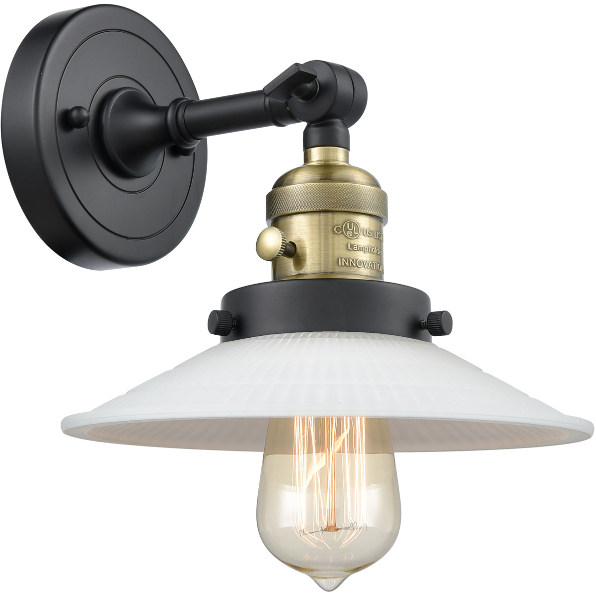 Franklin Restoration Halophane LED 9 inch Black Antique Brass Sconce Wall Light, Franklin Restoration