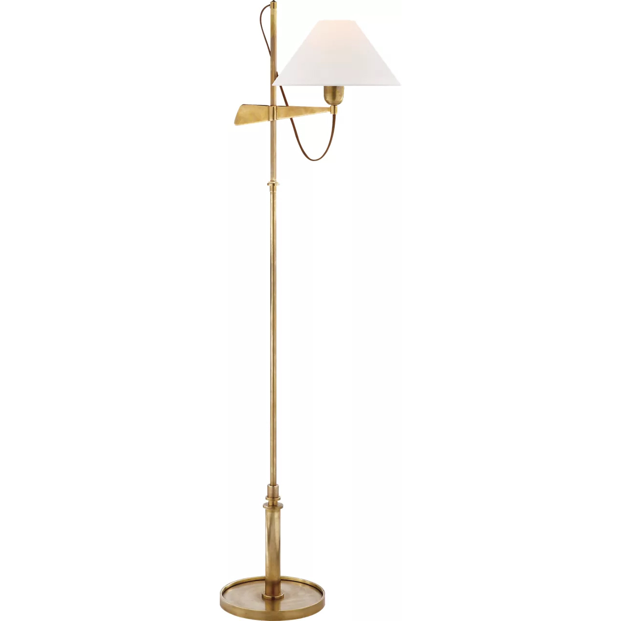J. Randall Powers Hargett 50 inch 60 watt Hand-Rubbed Antique Brass Bridge Arm Floor Lamp Portable Light in Linen