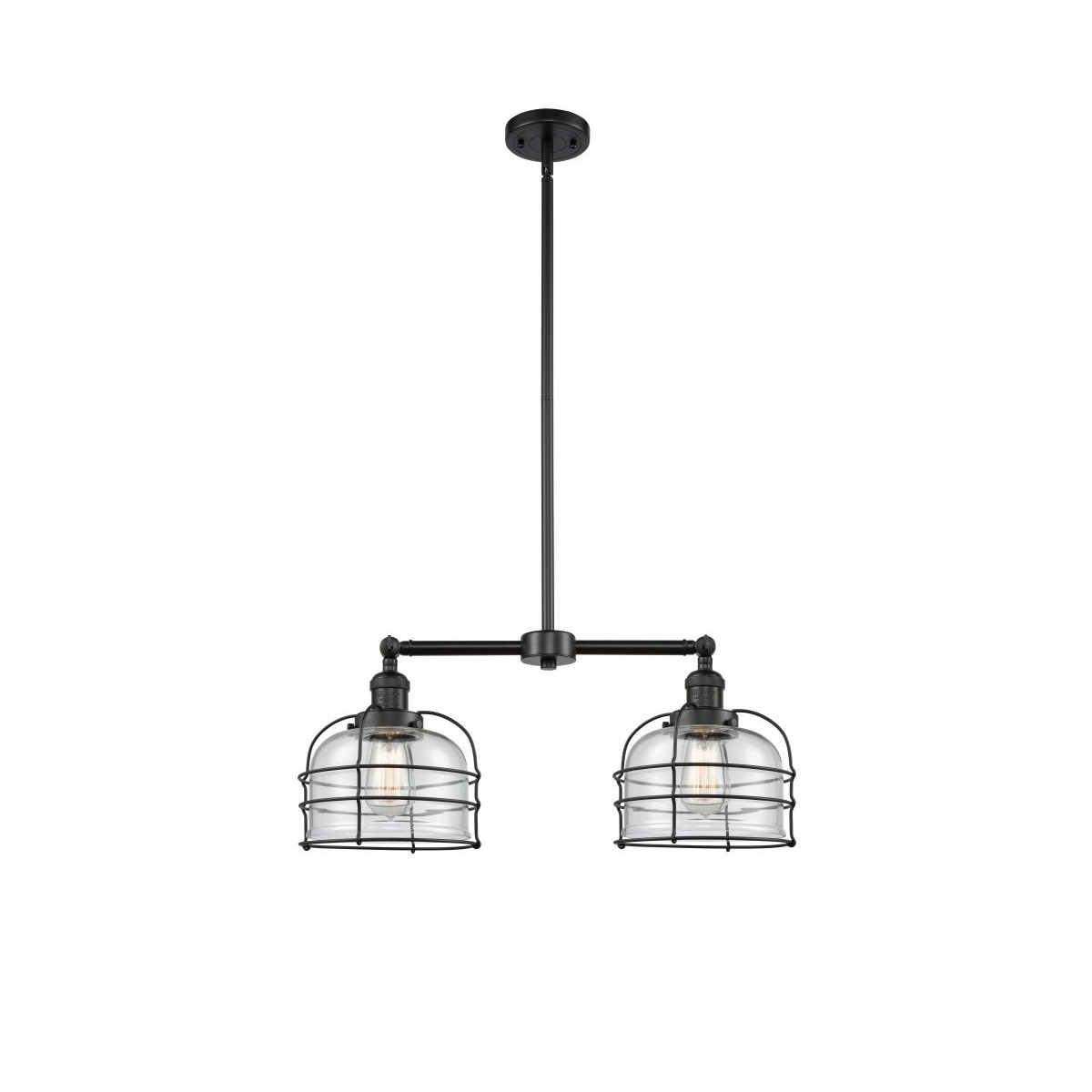 Franklin Restoration Large Bell Cage 2 Light 24 inch Matte Black Chandelier Ceiling Light in Clear Glass, Franklin Restoration