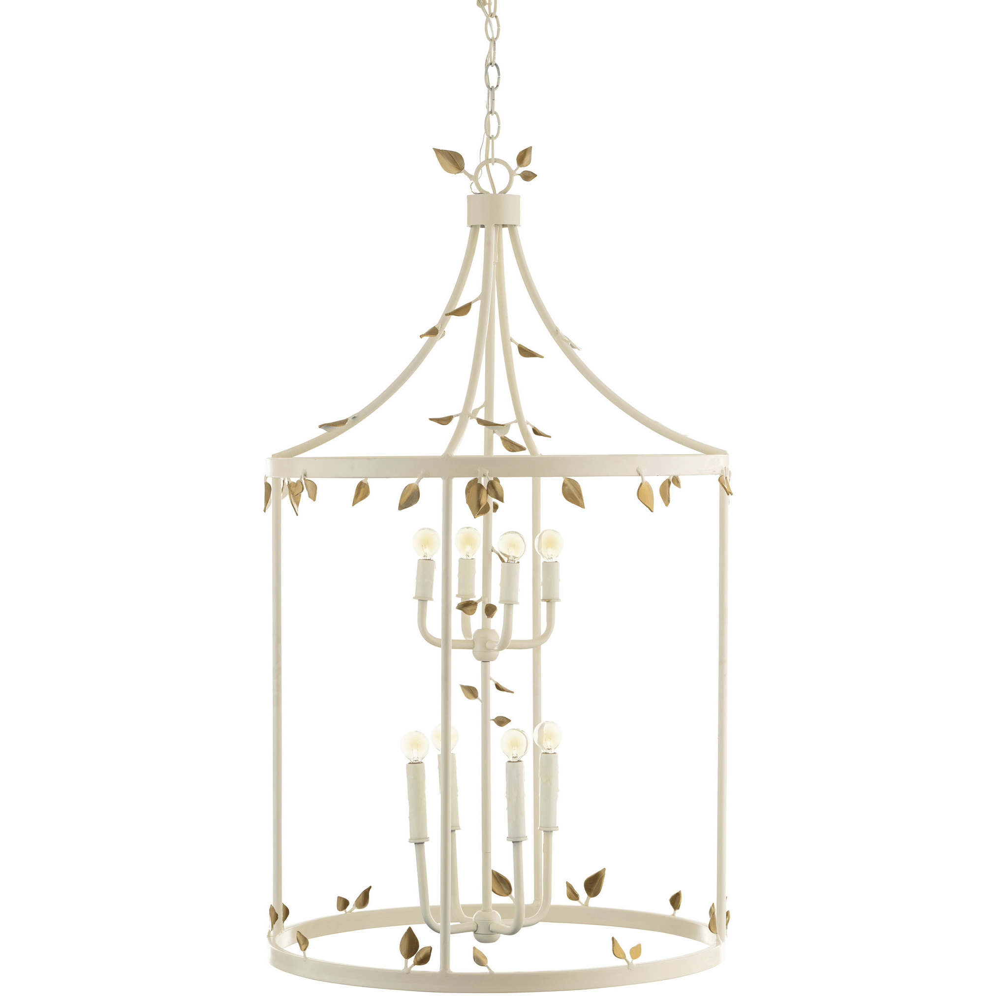 New Traditional 8 Light White and Antique Brass Pendant Ceiling Light
