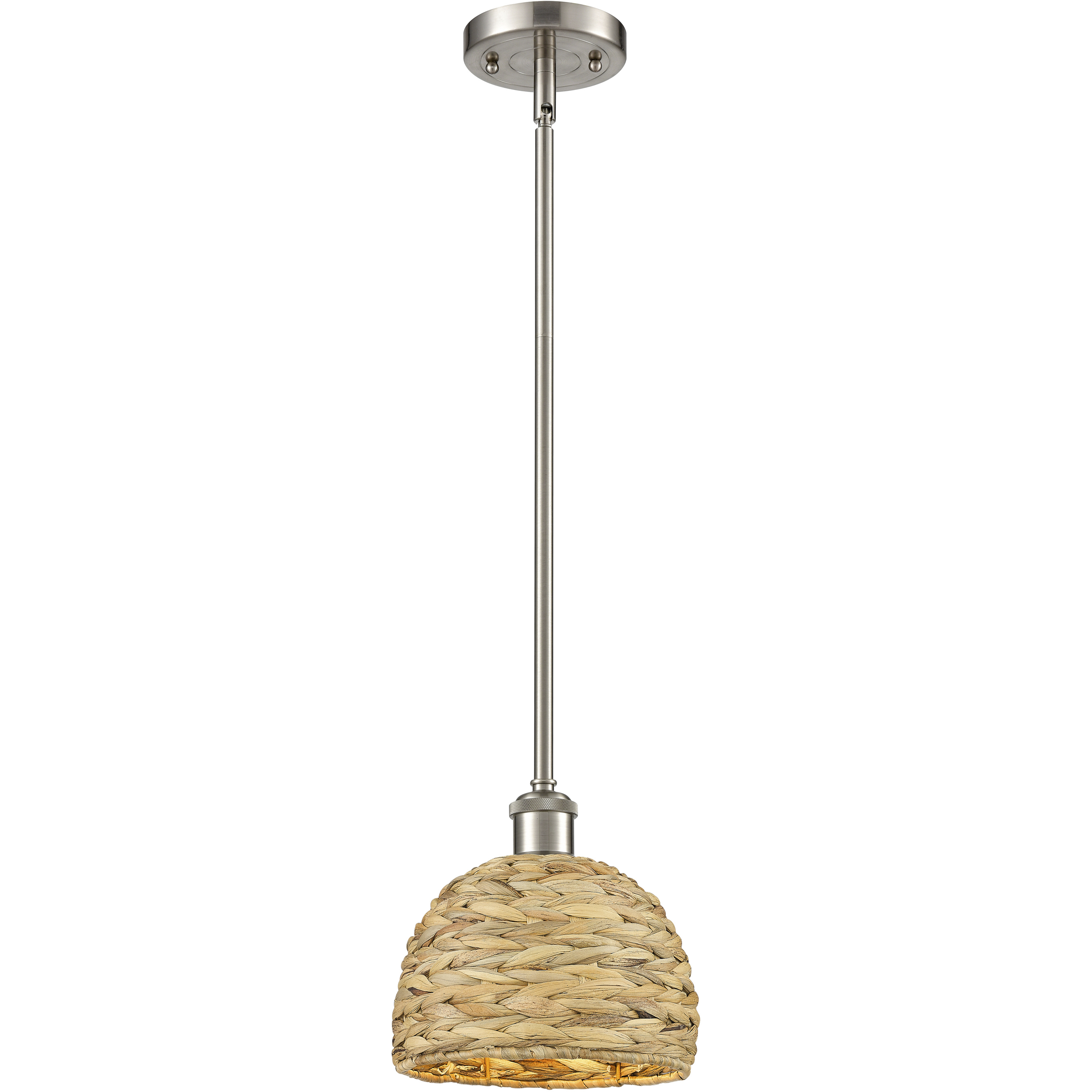 Woven Rattan 1 Light 8 inch Satin Nickel Pendant Ceiling Light