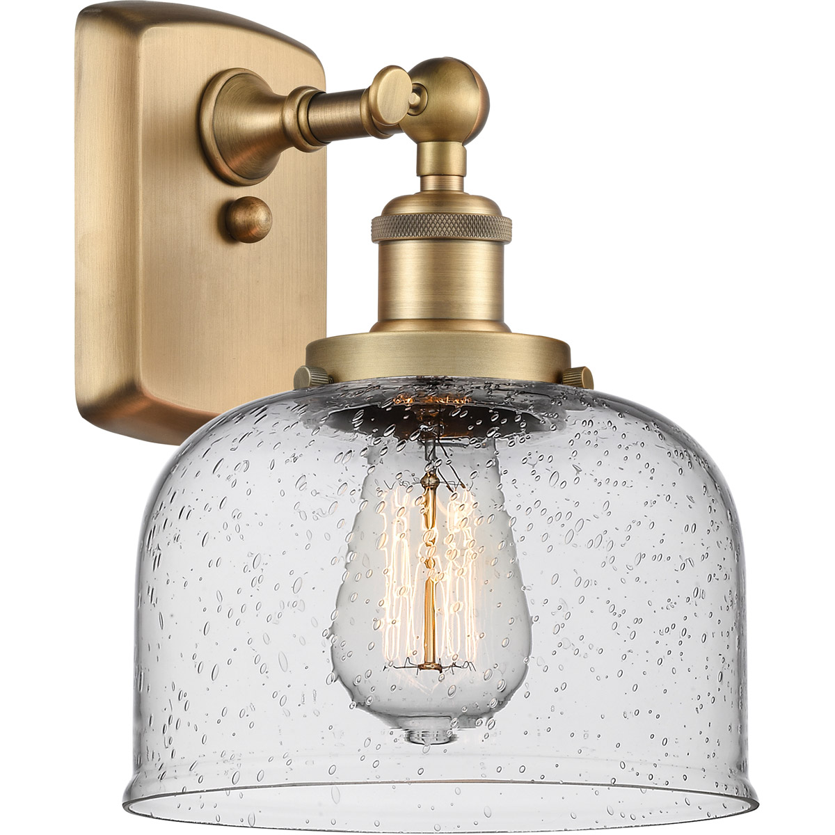 Ballston Large Bell 1 Light 8 inch Brushed Brass Sconce Wall Light in Seedy Glass