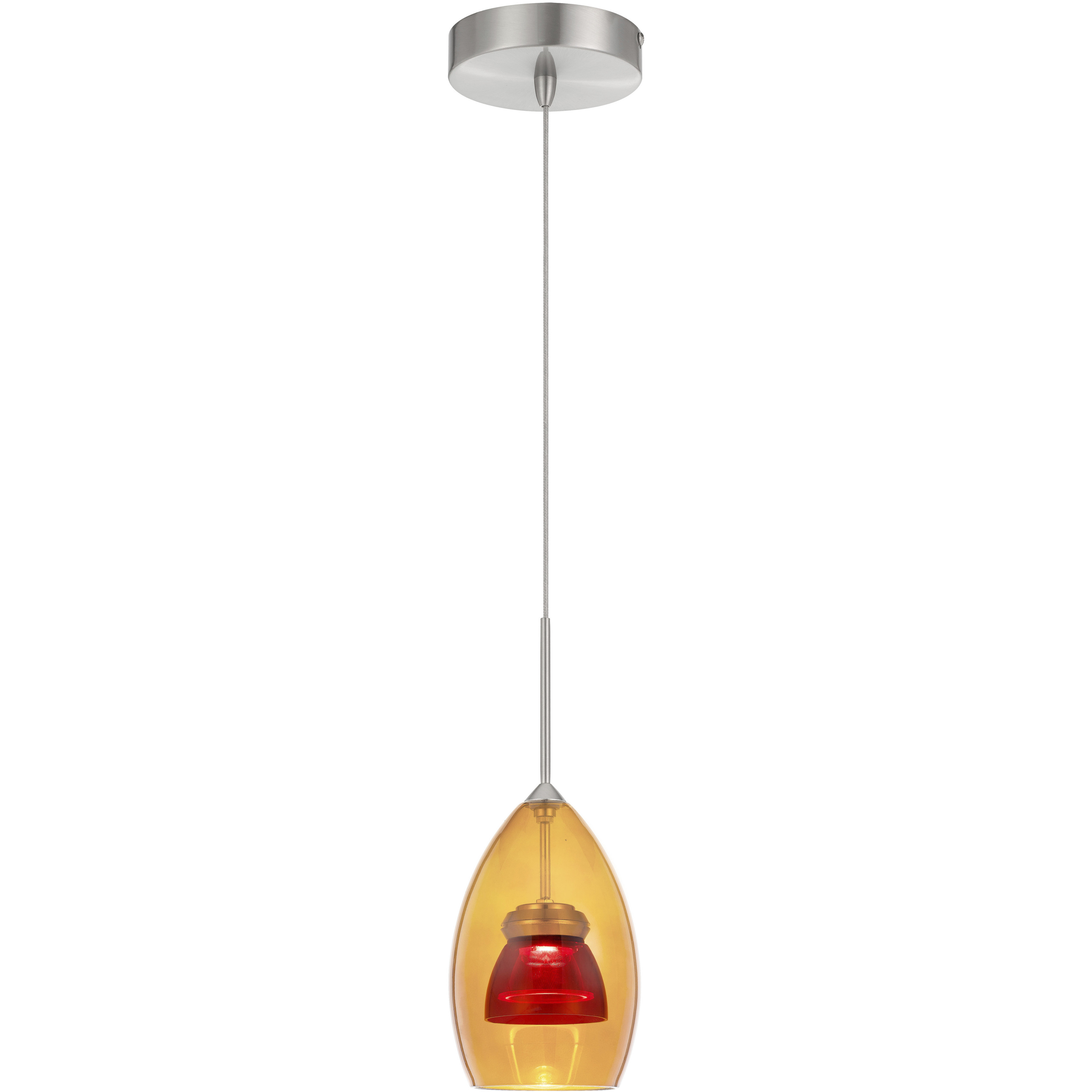 Double Glass LED 4.25 inch Amber/Red Mini Pendant Ceiling Light in Red Glass