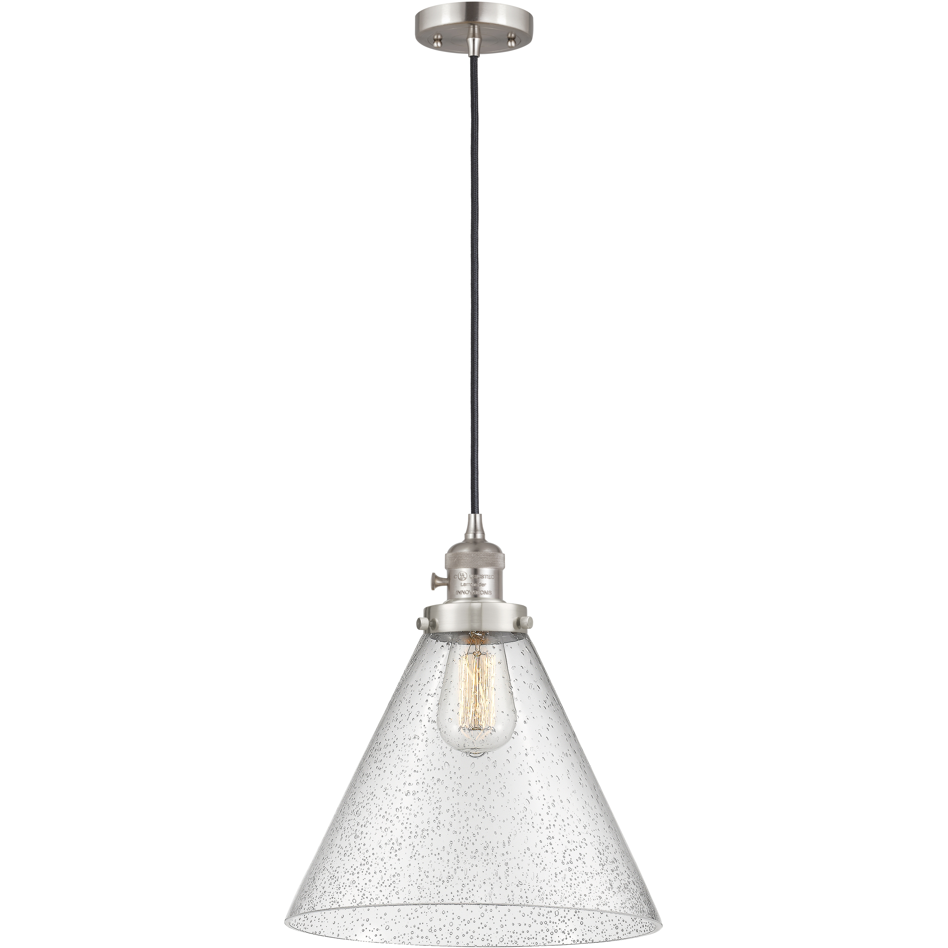 Franklin Restoration Cone 1 Light 12 inch Brushed Satin Nickel Mini Pendant Ceiling Light in Incandescent, Seedy
