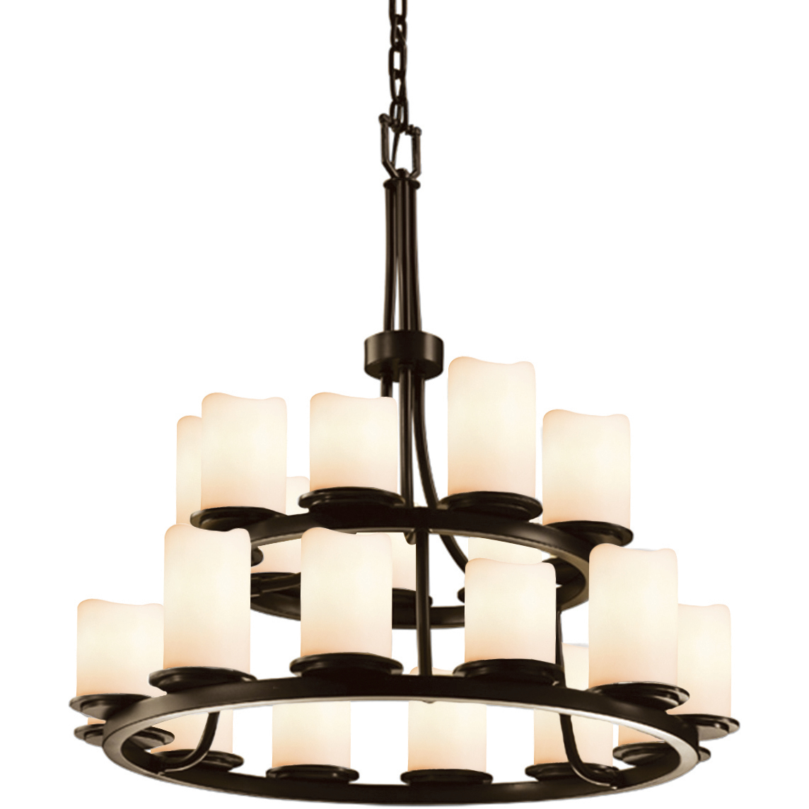 Candlearia 21 Light Dark Bronze Chandelier Ceiling Light in Cream (CandleAria), Cylinder with Melted Rim, Incandescent