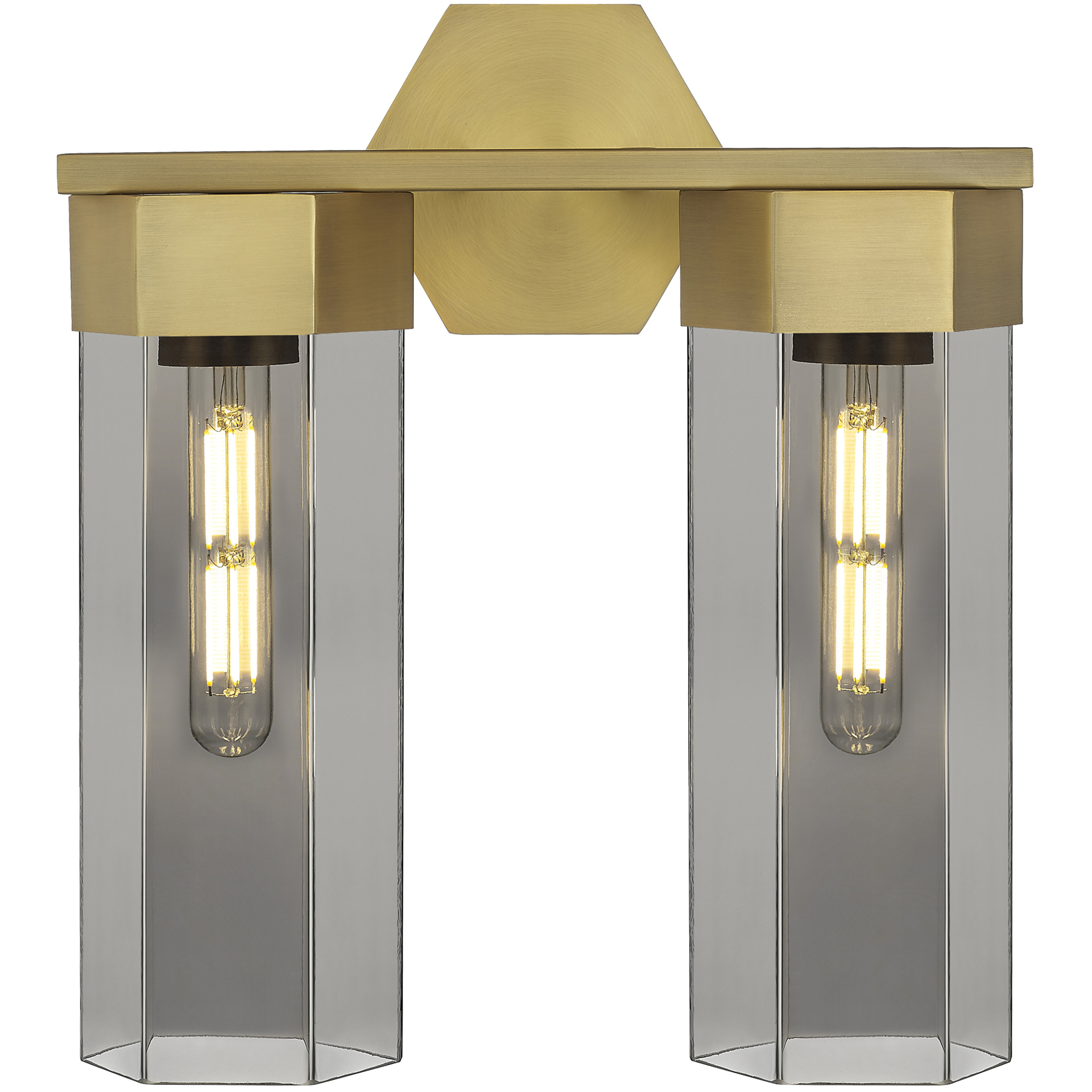Claverack 2 Light 13.63 inch Brushed Brass Bath Vanity Light Wall Light in Plated Smoke Glass