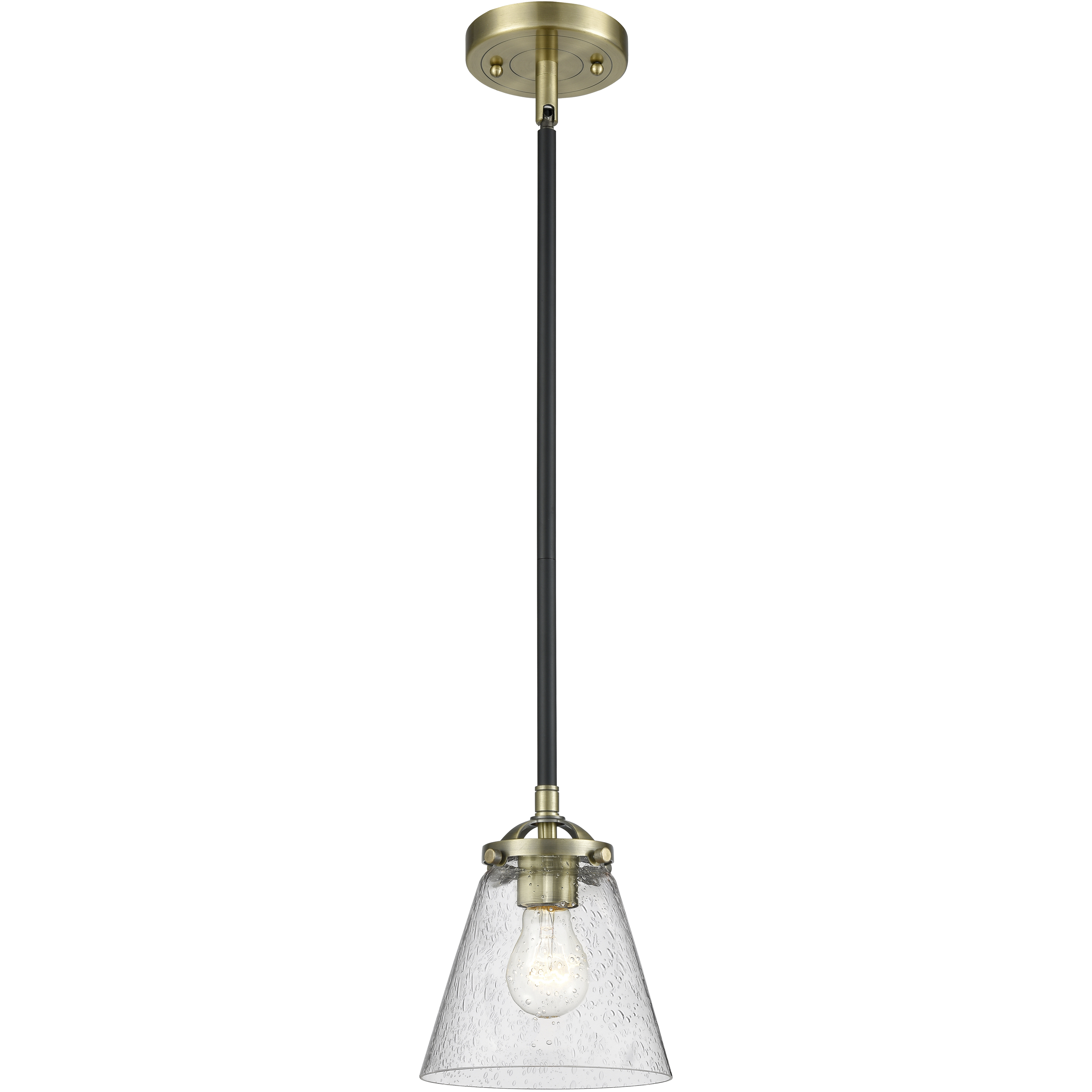 Nouveau Small Cone 1 Light 6 inch Brushed Satin Nickel Mini Pendant Ceiling Light in Seedy Glass, Nouveau