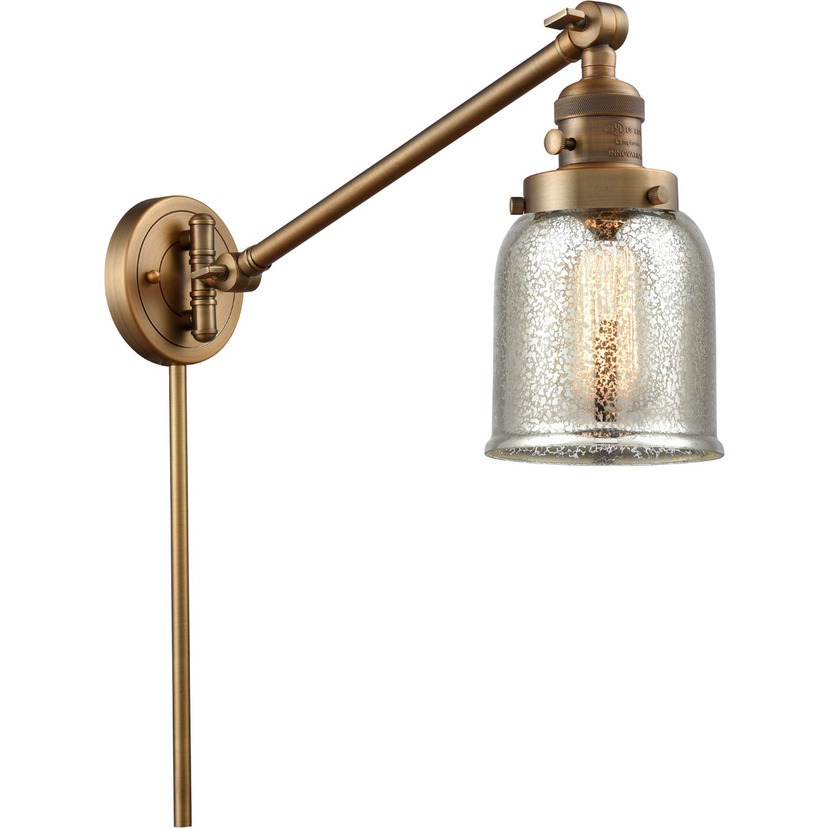 Small Bell 30 inch 60.00 watt Brushed Brass Swing Arm Wall Light, Franklin Restoration