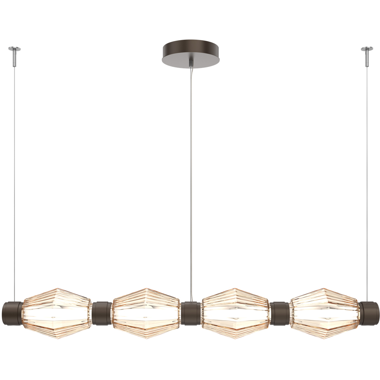 Aalto Mandrel Linear Chandelier Ceiling Light in 3000K LED, Flat Bronze, Optic Rib Amber