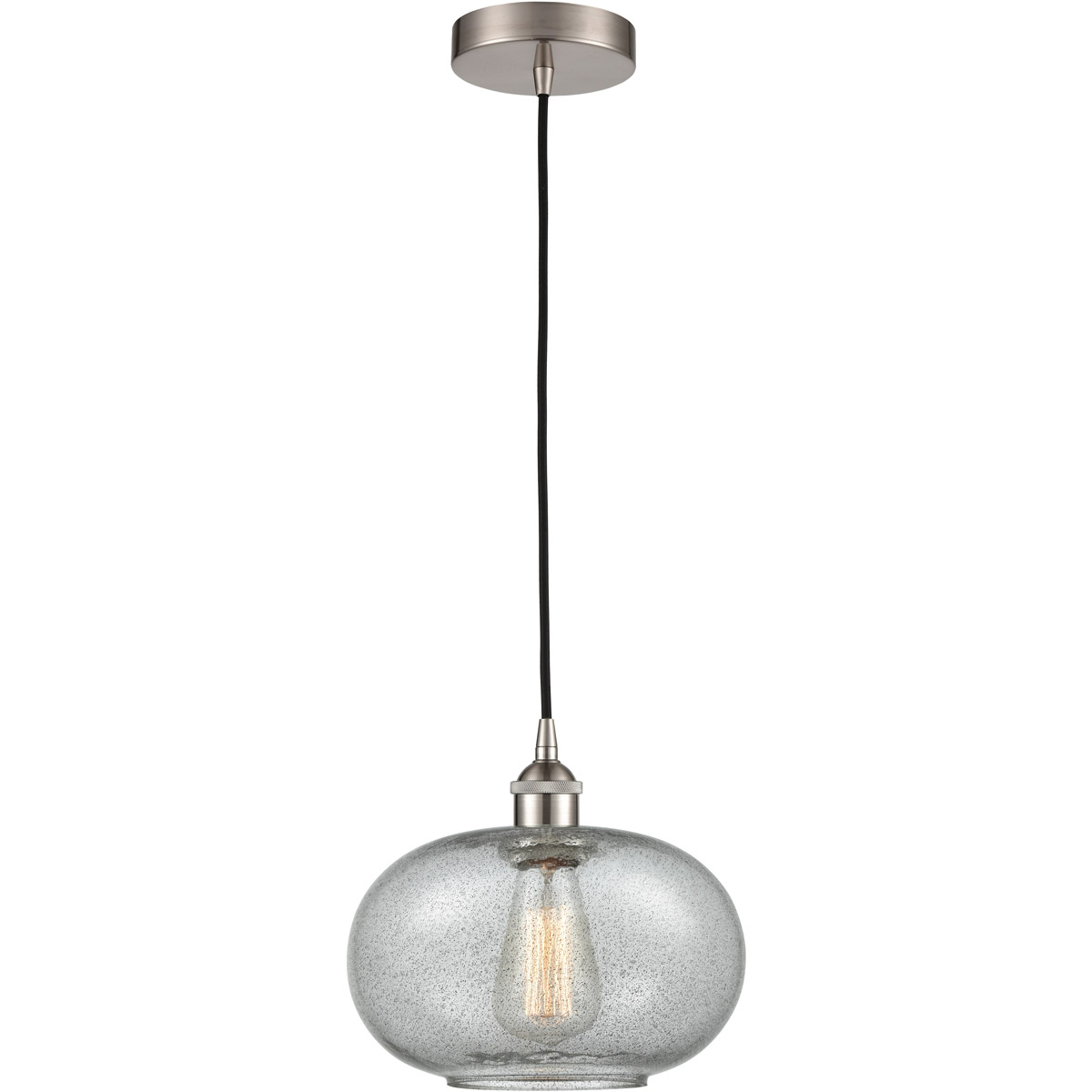 Edison Gorham LED 9.5 inch Brushed Satin Nickel Mini Pendant Ceiling Light in Charcoal Glass