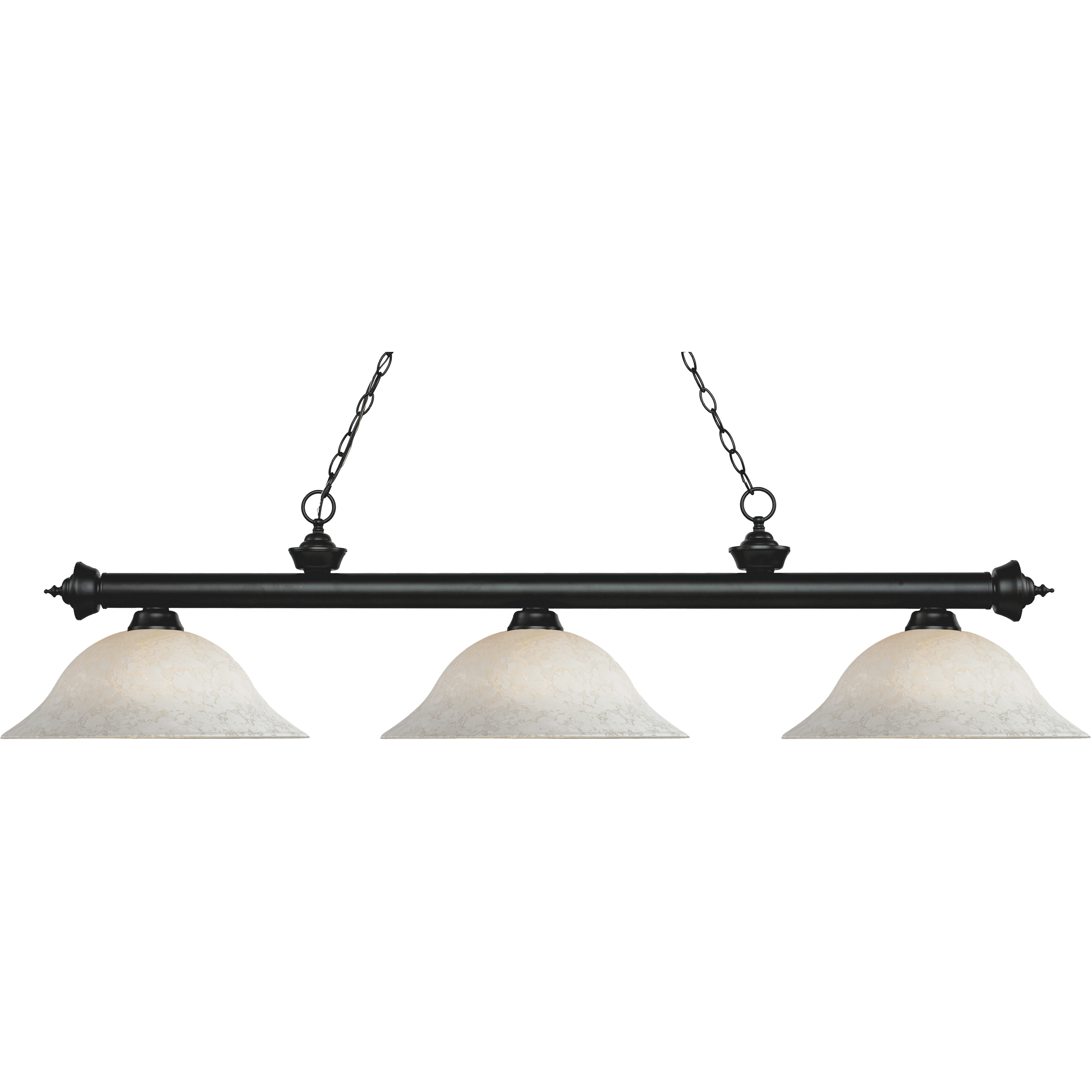 Riviera 3 Light 59 inch Matte Black Billiard Ceiling Light in White Mottle Glass, 17.95
