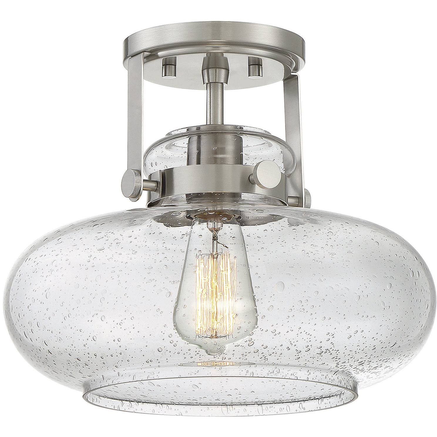 Traditional 1 Light 12 inch Brushed Nickel Semi-Flush Ceiling Light