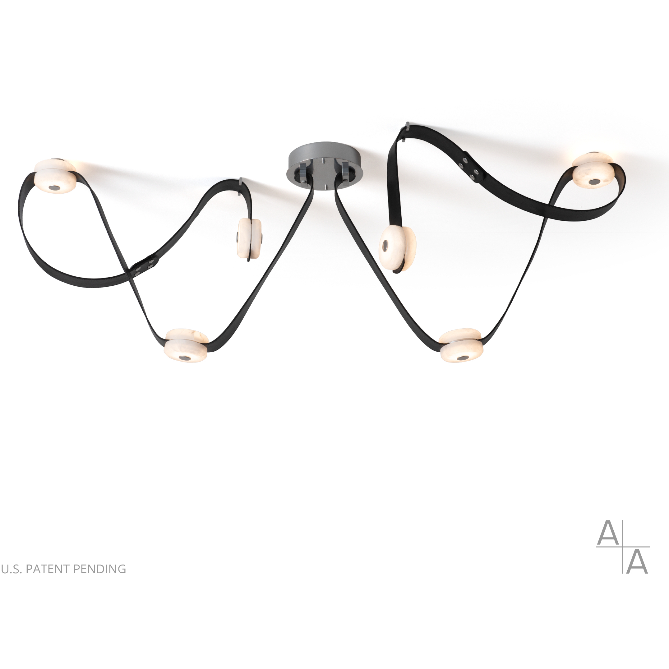 Art & Alchemy SNAPS LED 58 inch Sterling Pendant Ceiling Light in Chestnut Leather with Alabaster, Medium