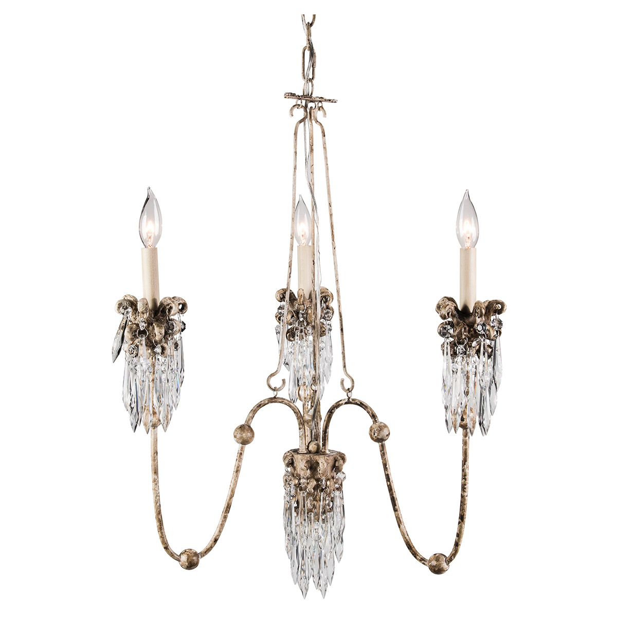 Venetian 3 Light 25.5 inch Hand-Painted Beige Patina Chandelier Ceiling Light, Flambeau