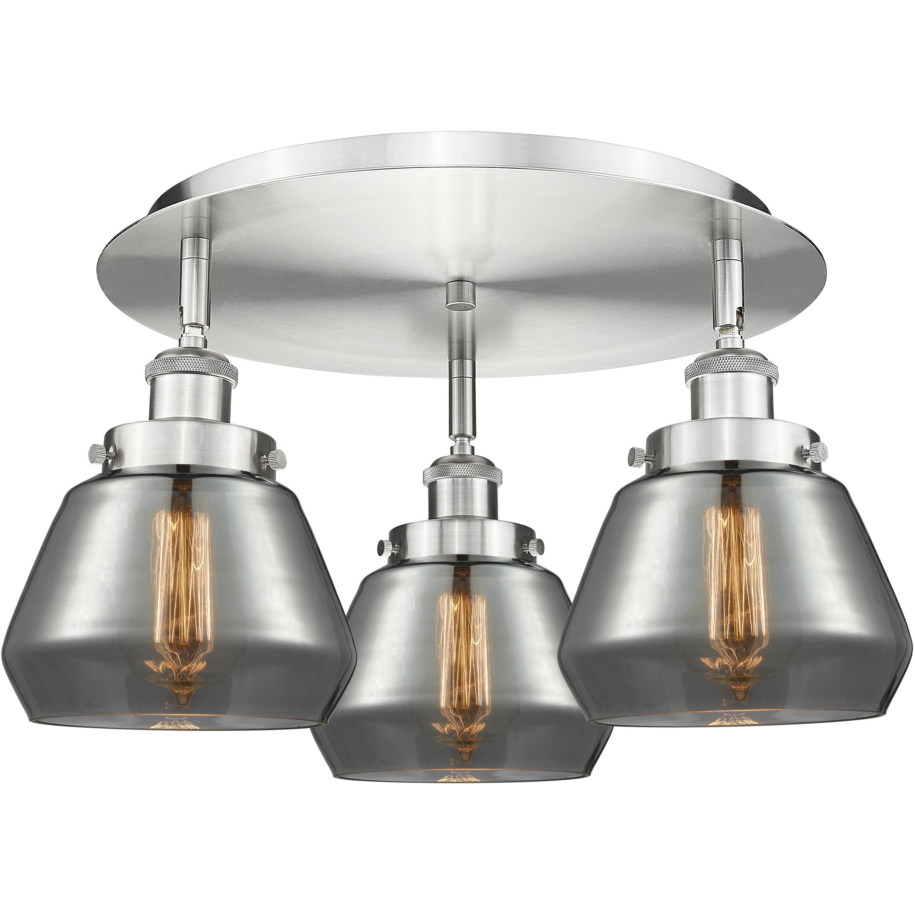 Fulton 3 Light 18.25 inch Satin Nickel Flush Mount Ceiling Light in Plated Smoke