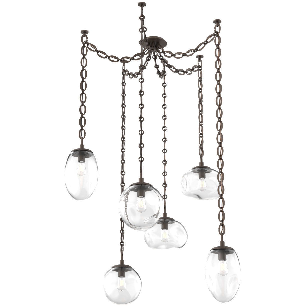 Cosmos 6 Light 17 inch Flat Bronze Swag Multi-Pendant Ceiling Light in Clear, Oval Chain