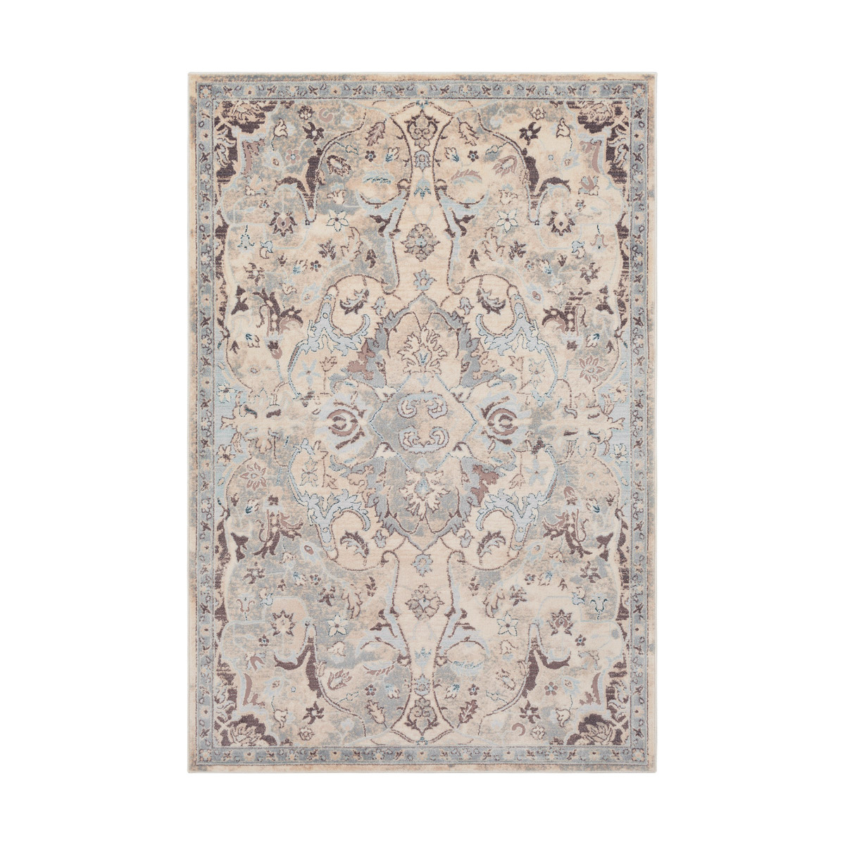 Radella 87 X 61 inch Denim/Light Gray/Cream/Camel/Dark Brown Rugs, Rectangle