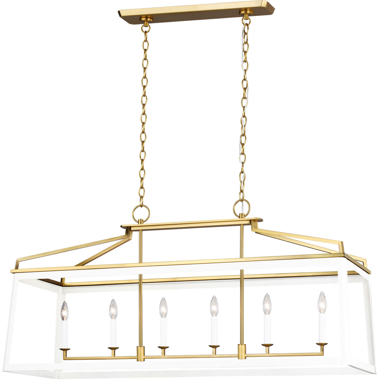 C&M by Chapman & Myers Carlow 6 Light 48.13 inch Matte White Linear Chandelier Ceiling Light in Matte White / Burnished Brass
