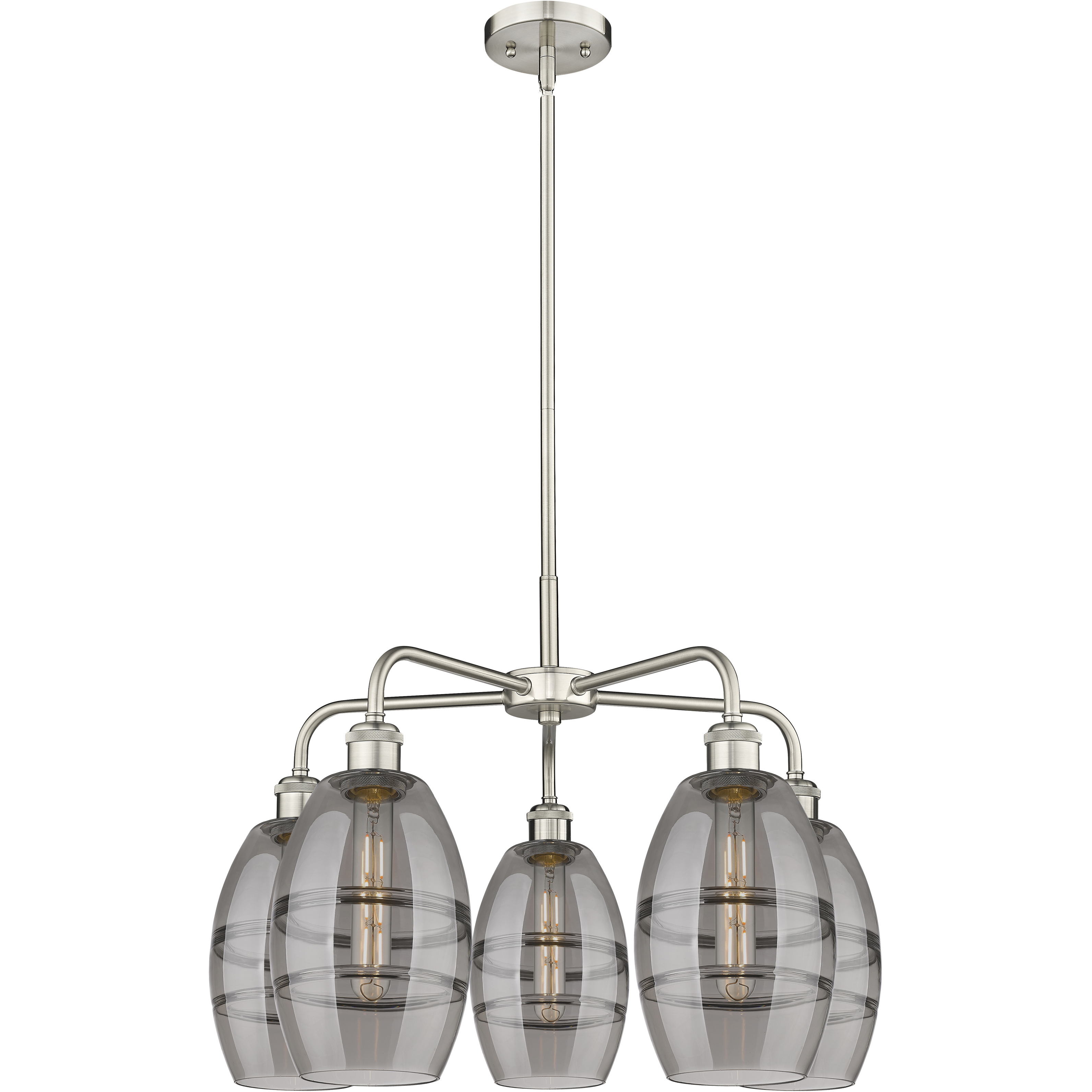 Ballston Vaz 5 Light 23.88 inch Satin Nickel Stem Hung Chandelier Ceiling Light in Light Smoke Glass