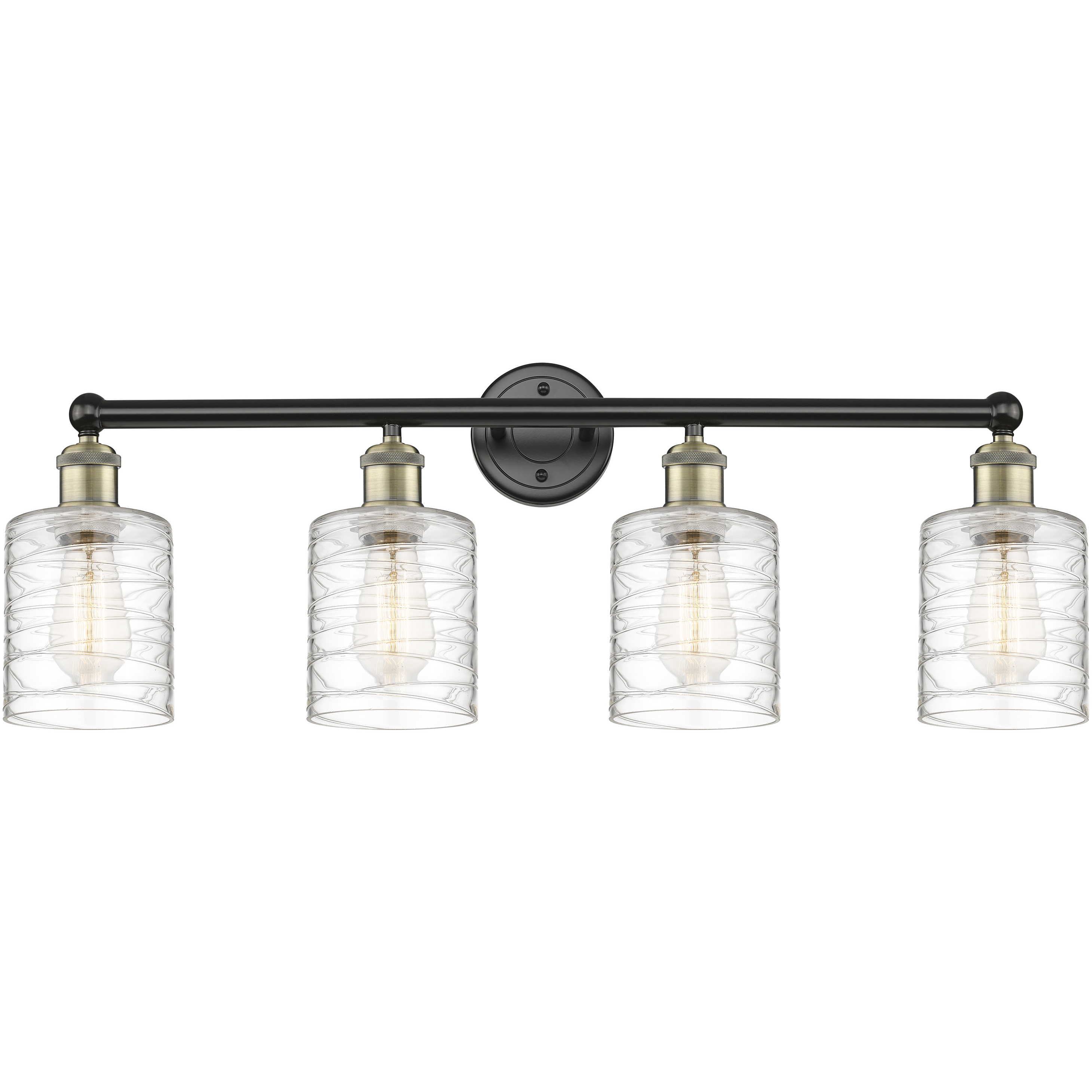 Cobbleskill 4 Light 32 inch Black Antique Brass Bath Vanity Light Wall Light in Deco Swirl