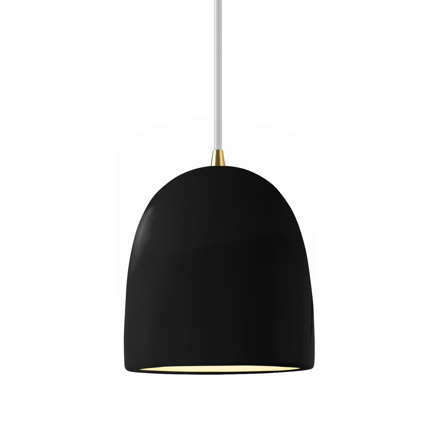 Radiance Collection - Bell Single Drop Pendant in Antique Brass, Replaceable Bulb, Gloss Black with Matte White internal, White, Form+Finish+Function