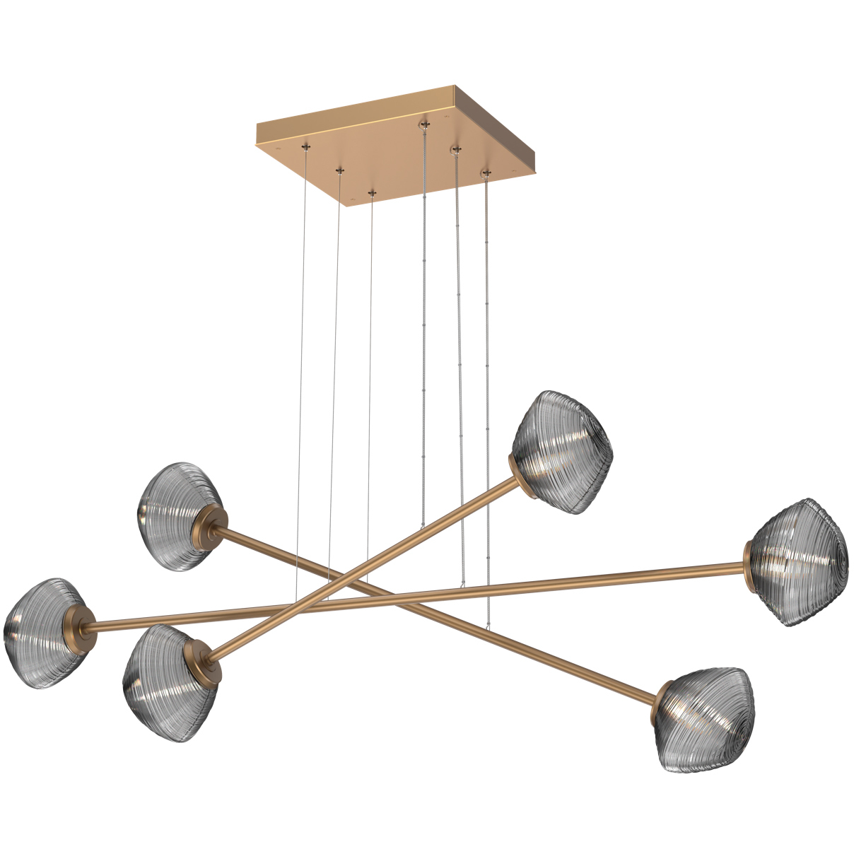 Mesa LED Novel Brass Linear Multi-Pendant Ceiling Light in Smoke, 2700K LED, Triple Moda