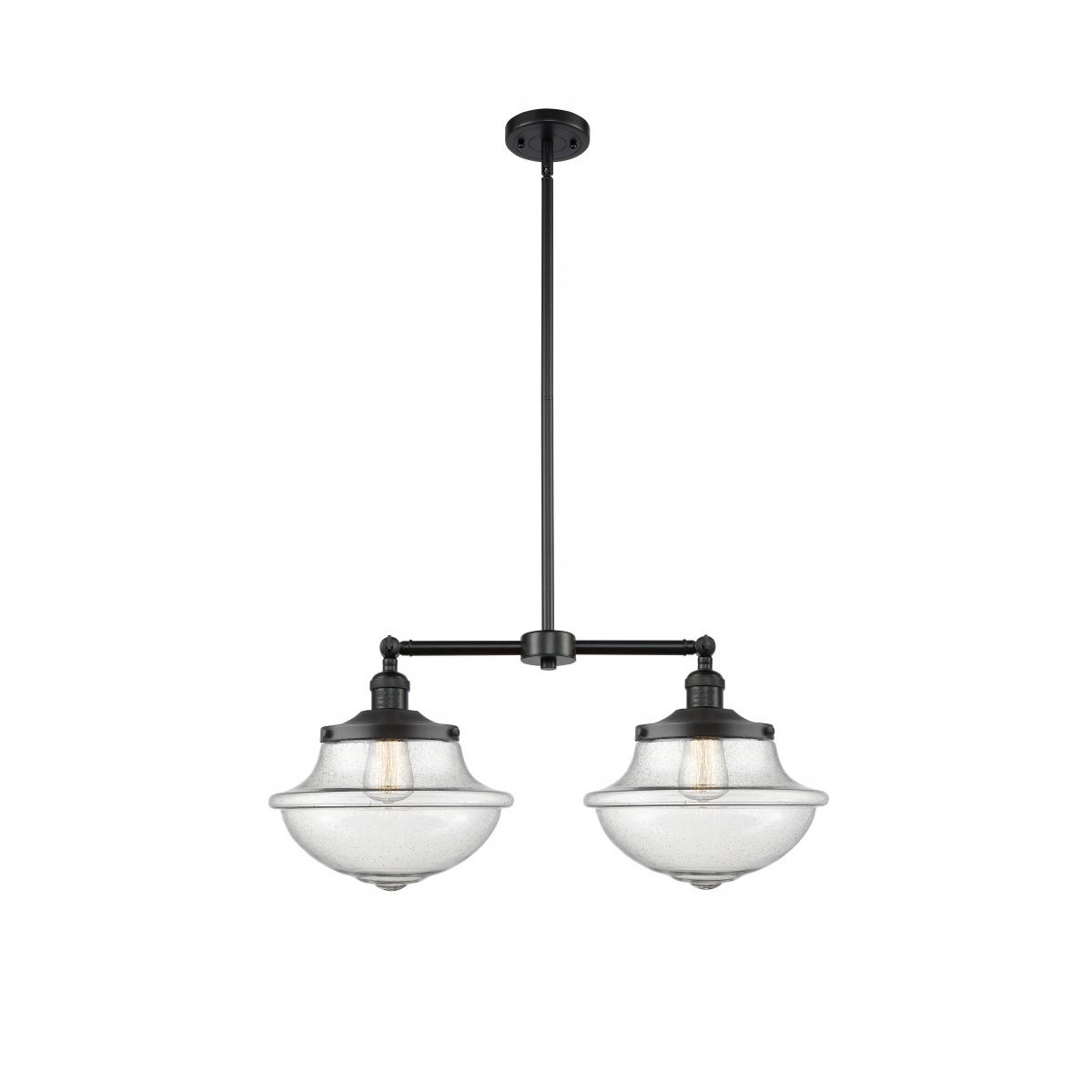 Franklin Restoration Large Oxford 2 Light 25 inch Matte Black Island Light Ceiling Light in Seedy Glass, Franklin Restoration