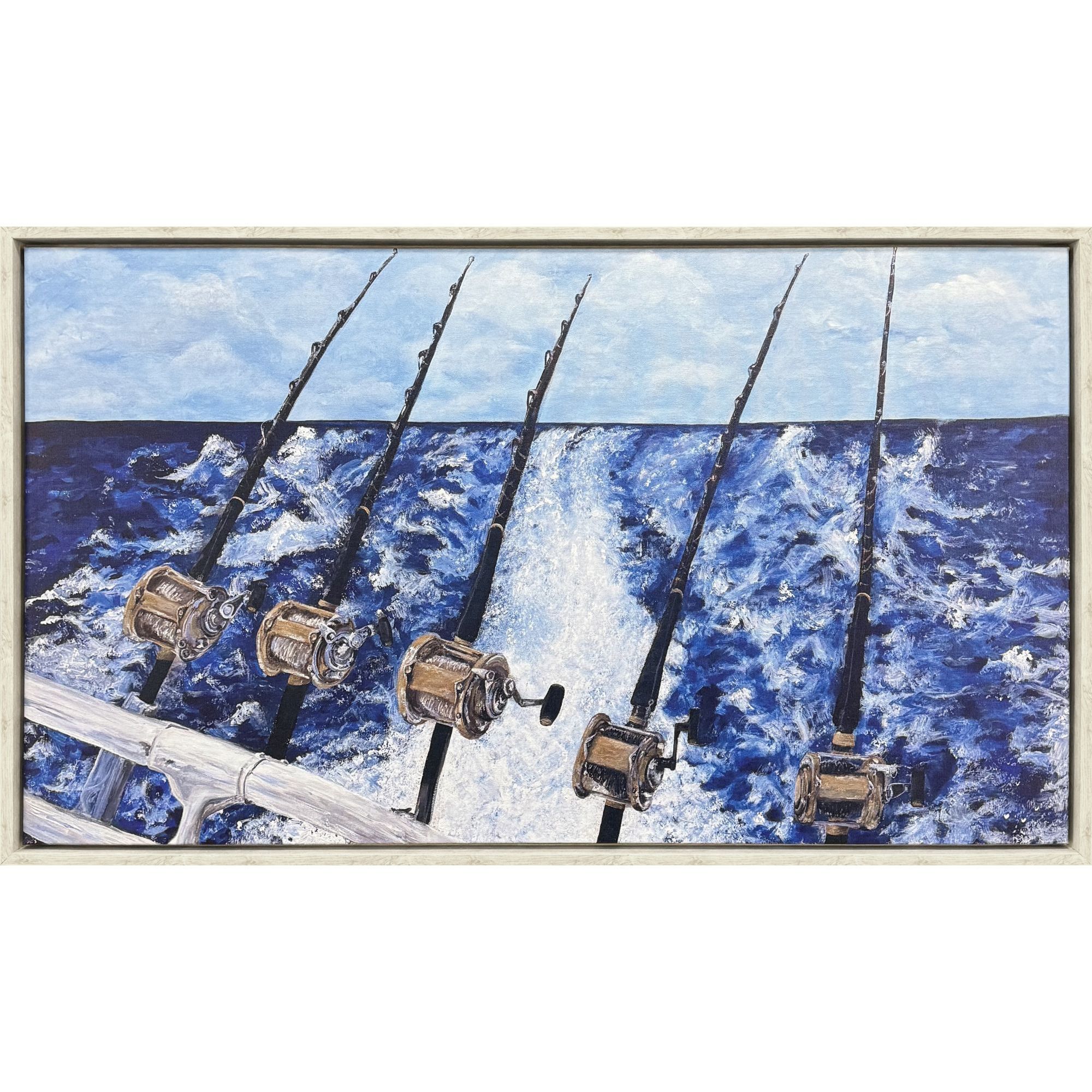 Offshore Reeling Blue and Black and Brown and White Canvas
