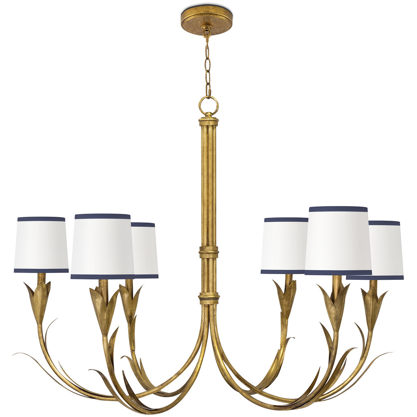 River Reed 6 Light 41 inch Antique Gold Leaf Chandelier Ceiling Light in Navy Shade, Small