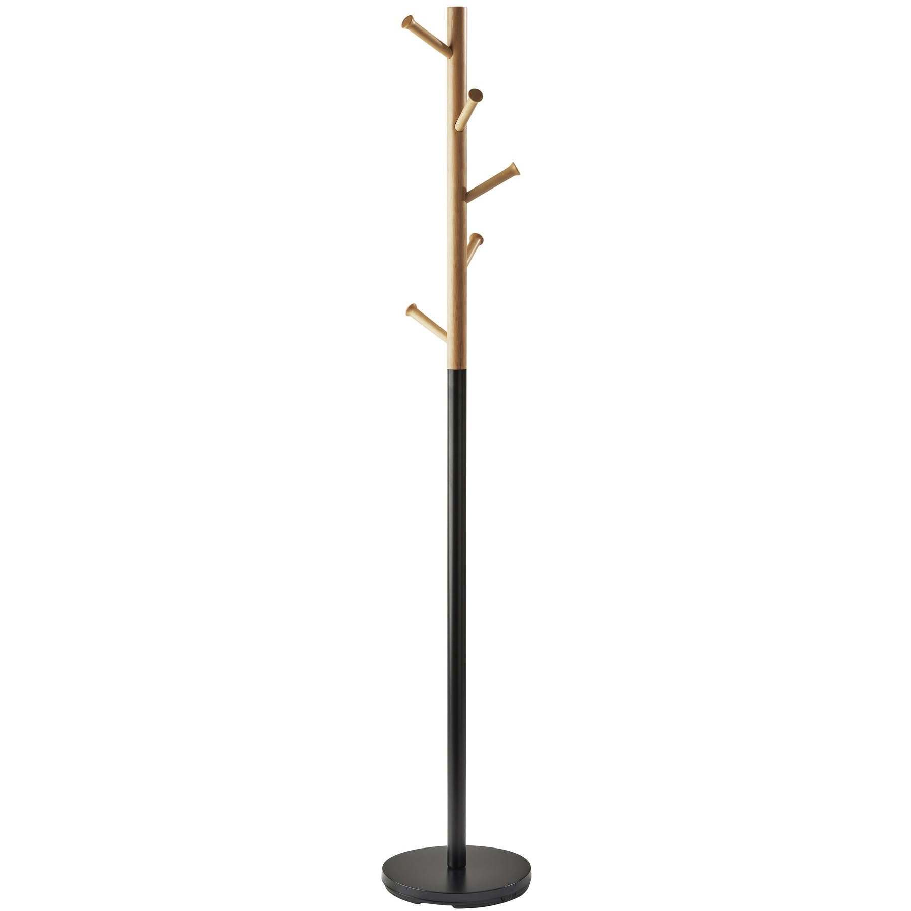 Arbor 69 inch Black with Natural Rubberwood Coat Rack