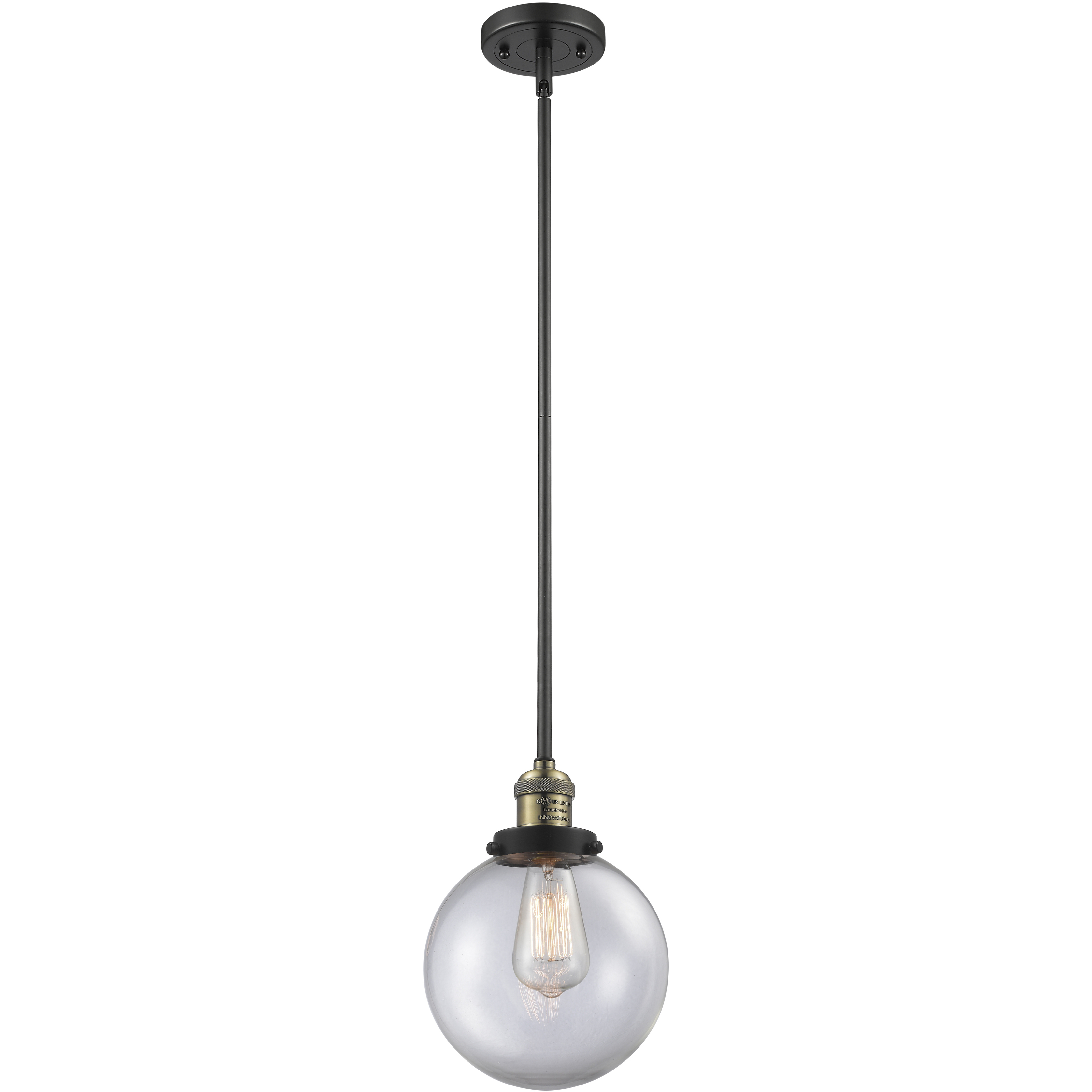 Franklin Restoration Beacon 1 Light 8 inch Black Antique Brass Mini Pendant Ceiling Light in Incandescent, Clear, Franklin Restoration