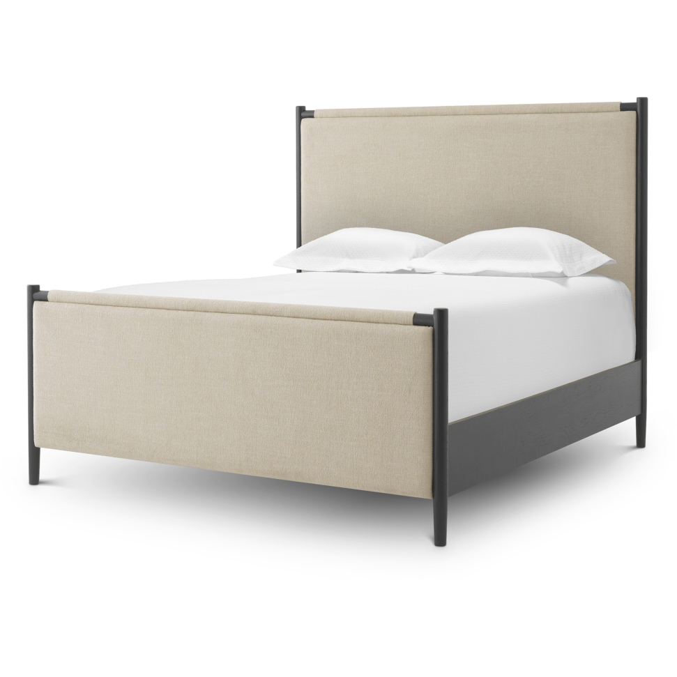 Bellingham Black and Renato Ecru Fabric Bed Frame, Queen Size