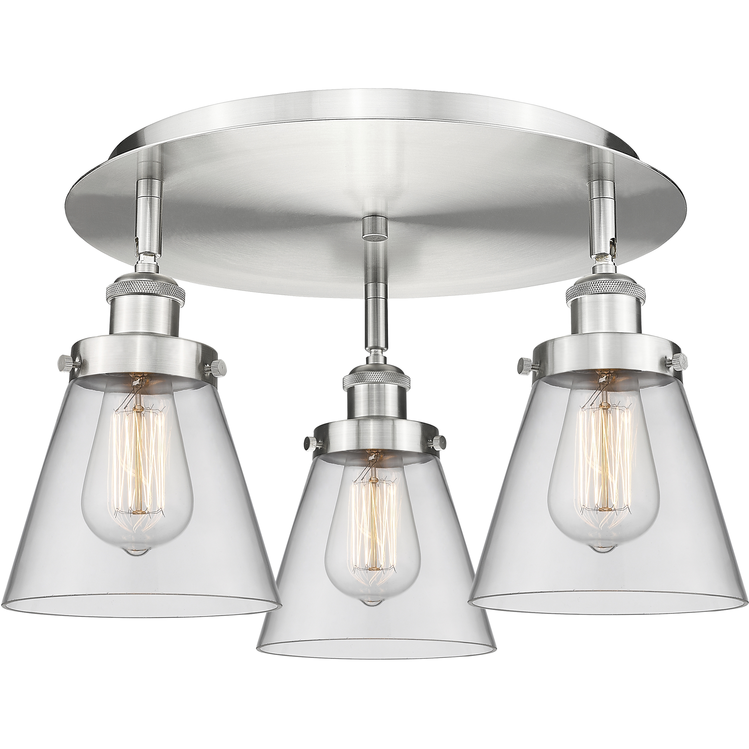 Cone 3 Light 18 inch Satin Nickel Flush Mount Ceiling Light in Clear