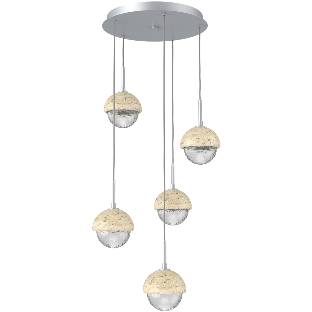Cabochon LED Classic Silver with Travertine Stone Pendant Chandelier Ceiling Light in Clear, 2700K LED