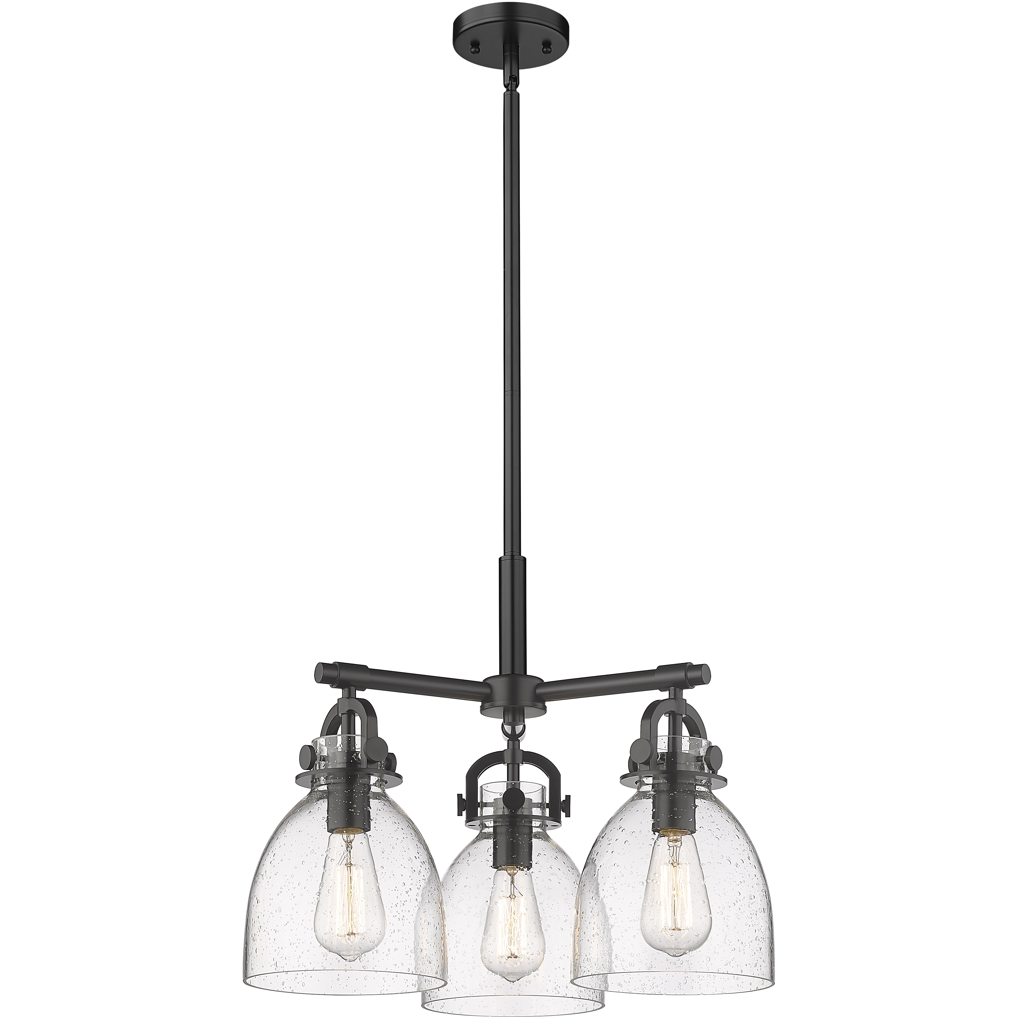 Newton Bell 3 Light 20.38 inch Matte Black Pendant Ceiling Light in Seedy Glass