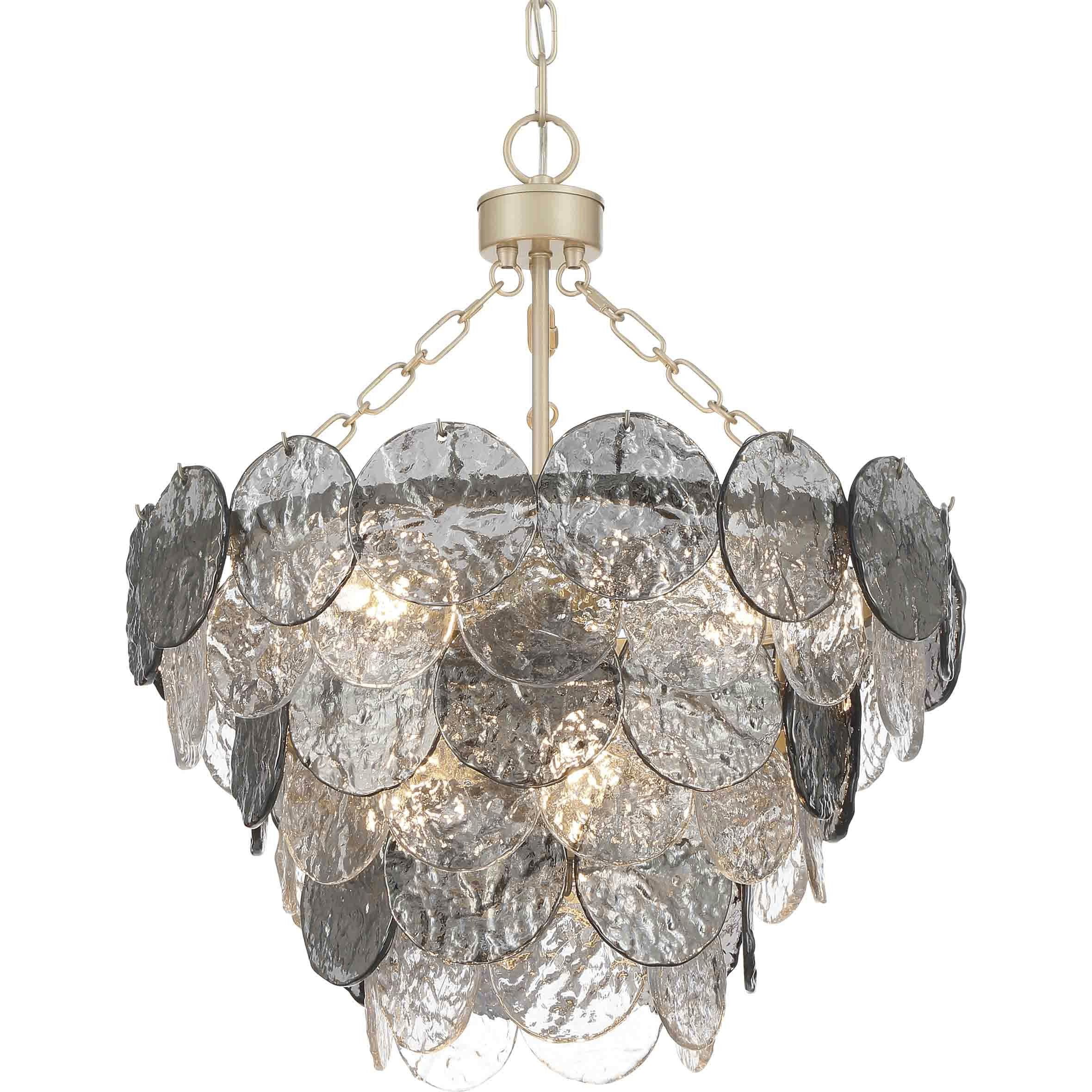 Yep Cascada 8 Light 20.13 inch Aegean Silver Pendant Ceiling Light in Smoke Plated Glass, 3 Tier