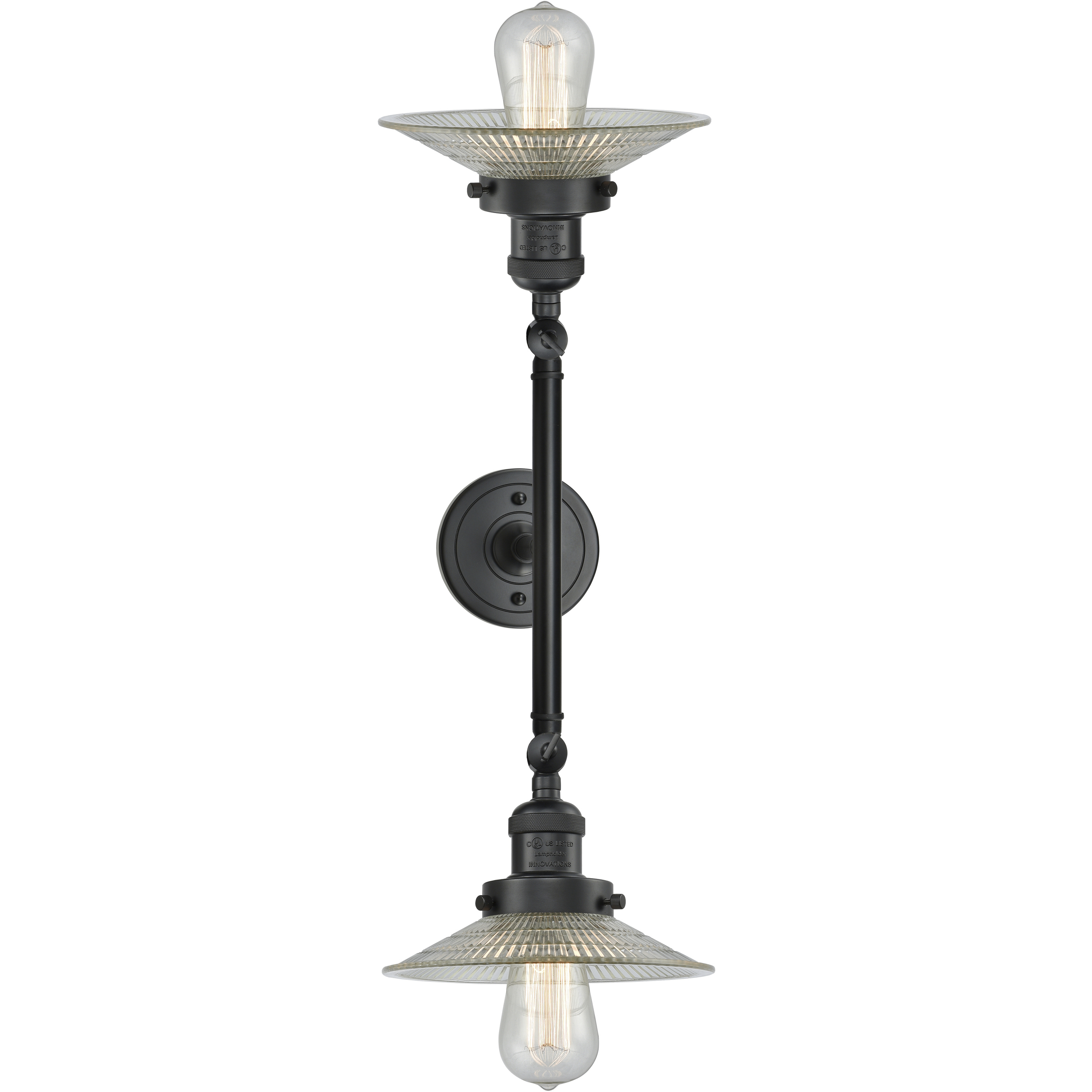 Franklin Restoration Halophane LED 18 inch Matte Black Bath Vanity Light Wall Light in Clear Halophane Glass, Franklin Restoration