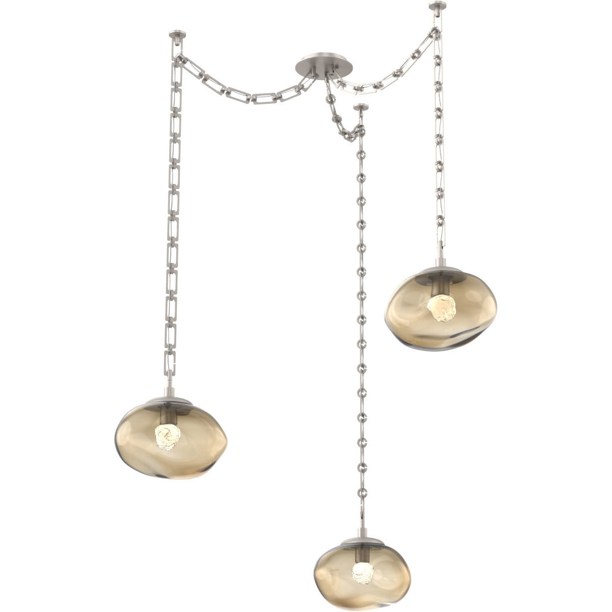 Nova LED 19 inch Beige Silver Swag Multi-Pendant Ceiling Light in 3000K LED, Floret Inner - Bronze Outer, Rectangular Chain