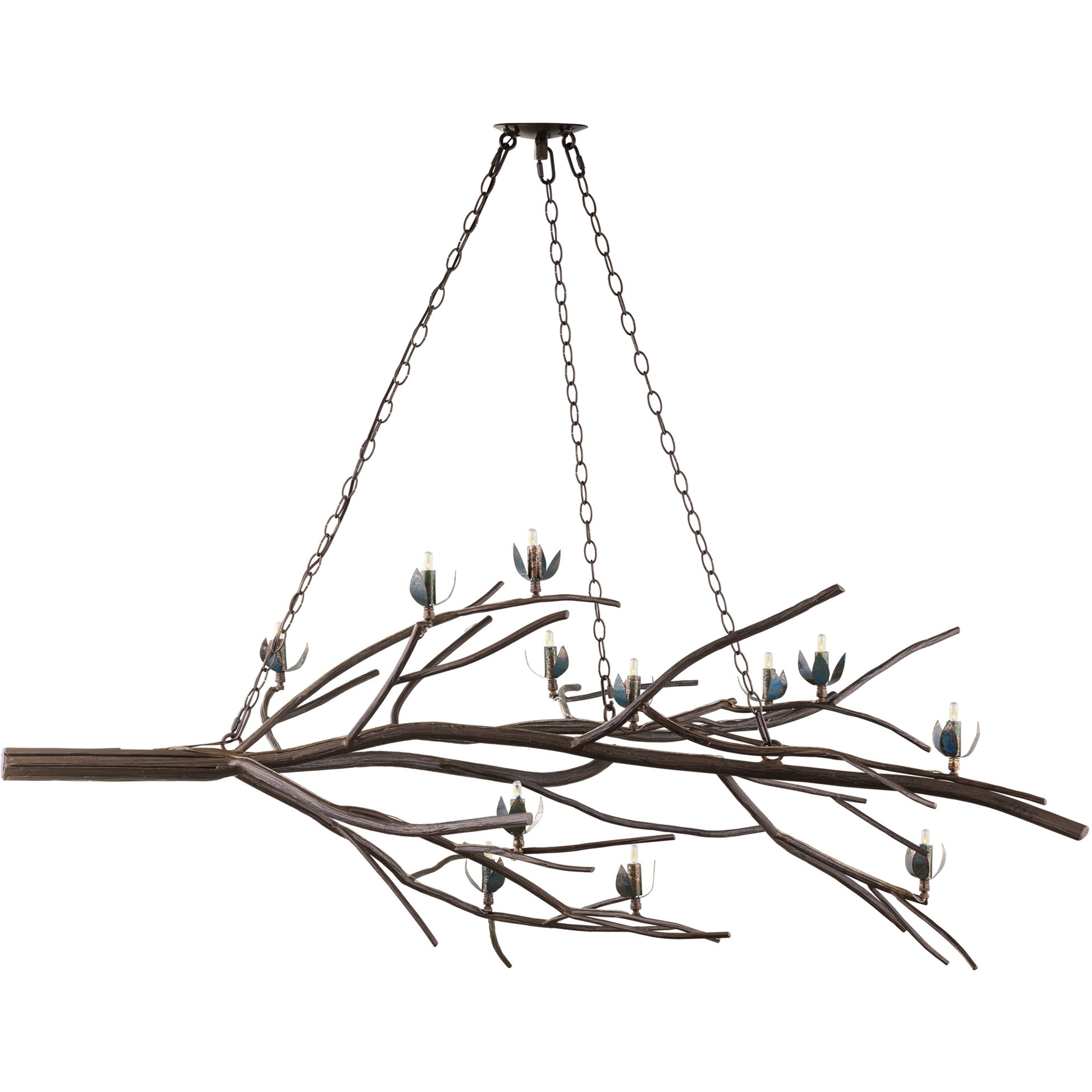 Alpine 14 Light Osprey Brown and Tiffany Green Patina Chandelier Ceiling Light