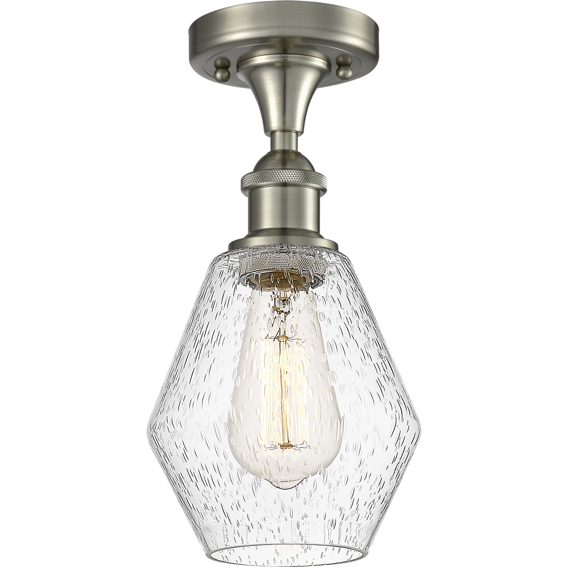 Edison Cindyrella 1 Light 6 inch Brushed Satin Nickel Semi-Flush Mount Ceiling Light in Seedy Glass
