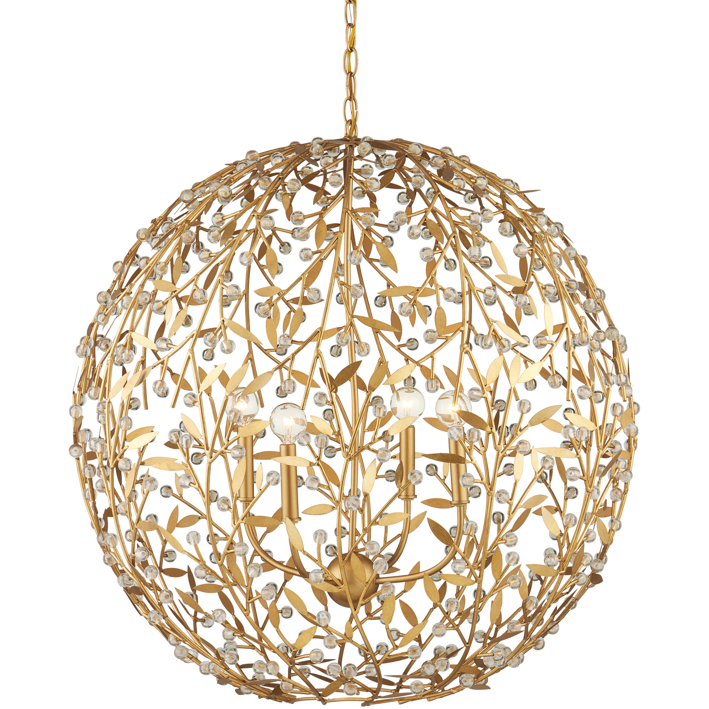 Secret Garden 4 Light 30 inch Contemporary Gold Leaf and Contemporary Gold Orb Chandelier Ceiling Light