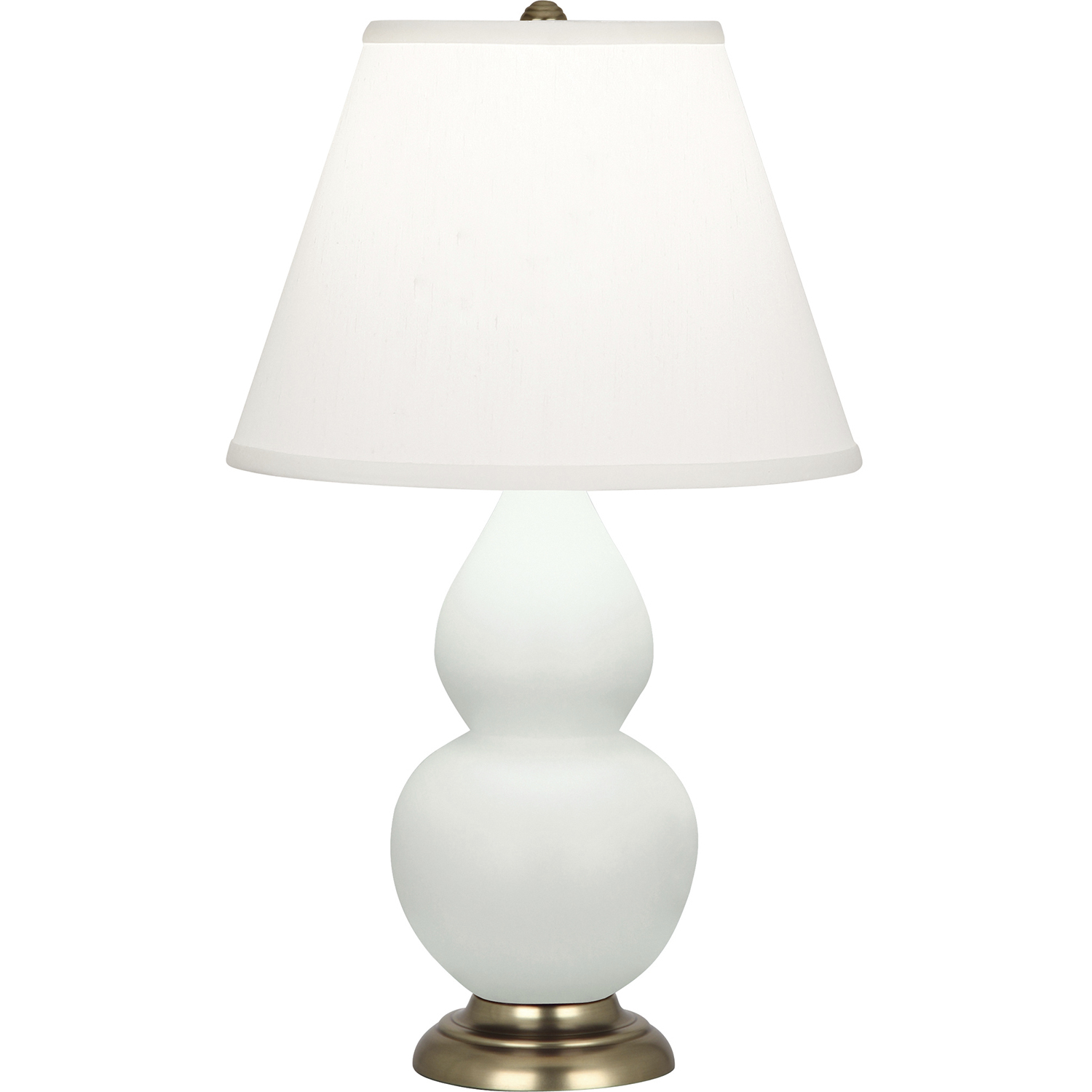 Small Double Gourd 22.75 inch 150 watt Matte Celadon Glazed Ceramic with Antique Natural Brass Accent Lamp Portable Light in Pearl Dupioni