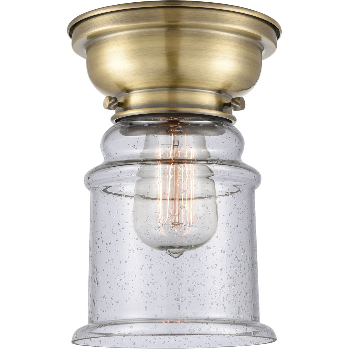 Aditi Canton LED 6 inch Antique Brass Flush Mount Ceiling Light in Seedy Glass, Aditi