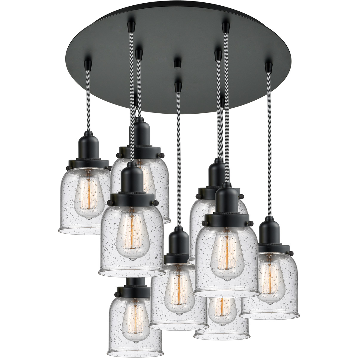 Whitney Small Bell 9 Light 18 inch Matte Black Multi-Pendant Ceiling Light, Whitney