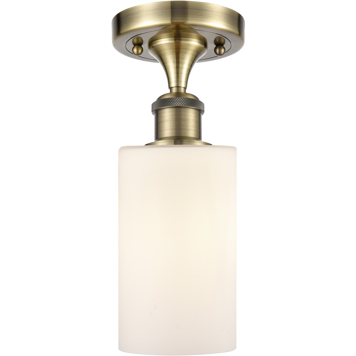 Ballston Clymer LED 3.88 inch Antique Brass Semi-Flush Mount Ceiling Light in Matte White Glass, Ballston