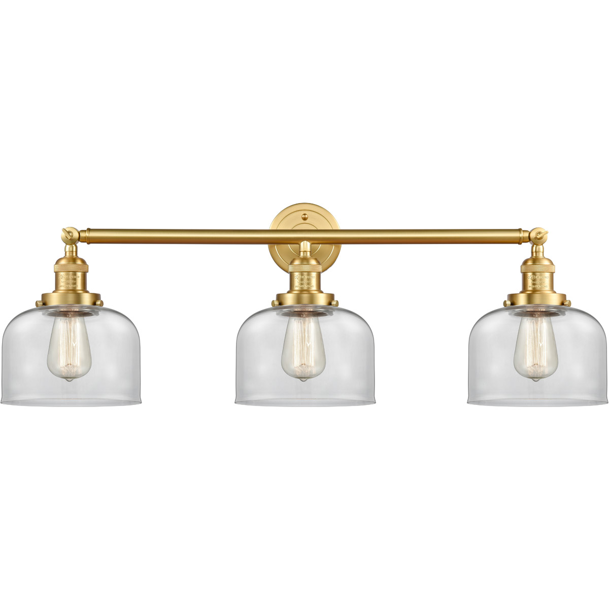 Franklin Restoration Large Bell LED 32 inch Satin Gold Bath Vanity Light Wall Light in Clear Glass, Franklin Restoration
